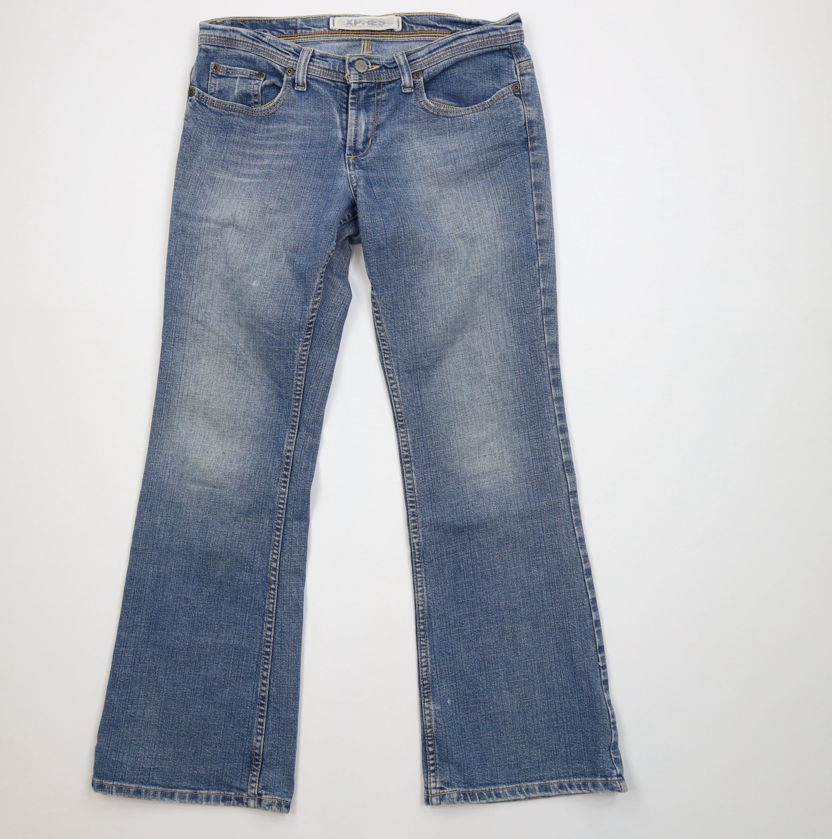 Express Vintage Y2K Express Flared Wide Leg Denim Jeans Stretch Size 30" / US 8 / IT 44 - 1 Thumbnail