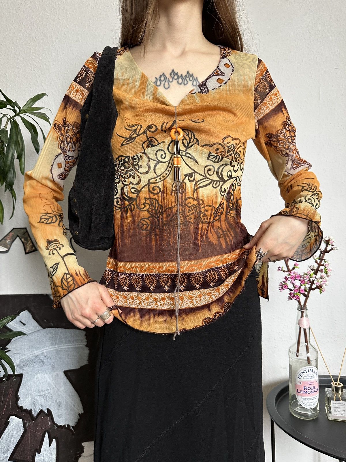 Vintage Paisley Floral Printed Blouse Bell Sleeves Bohemian Top y2k Size S / US 4 / IT 40 - 2 Thumbnail
