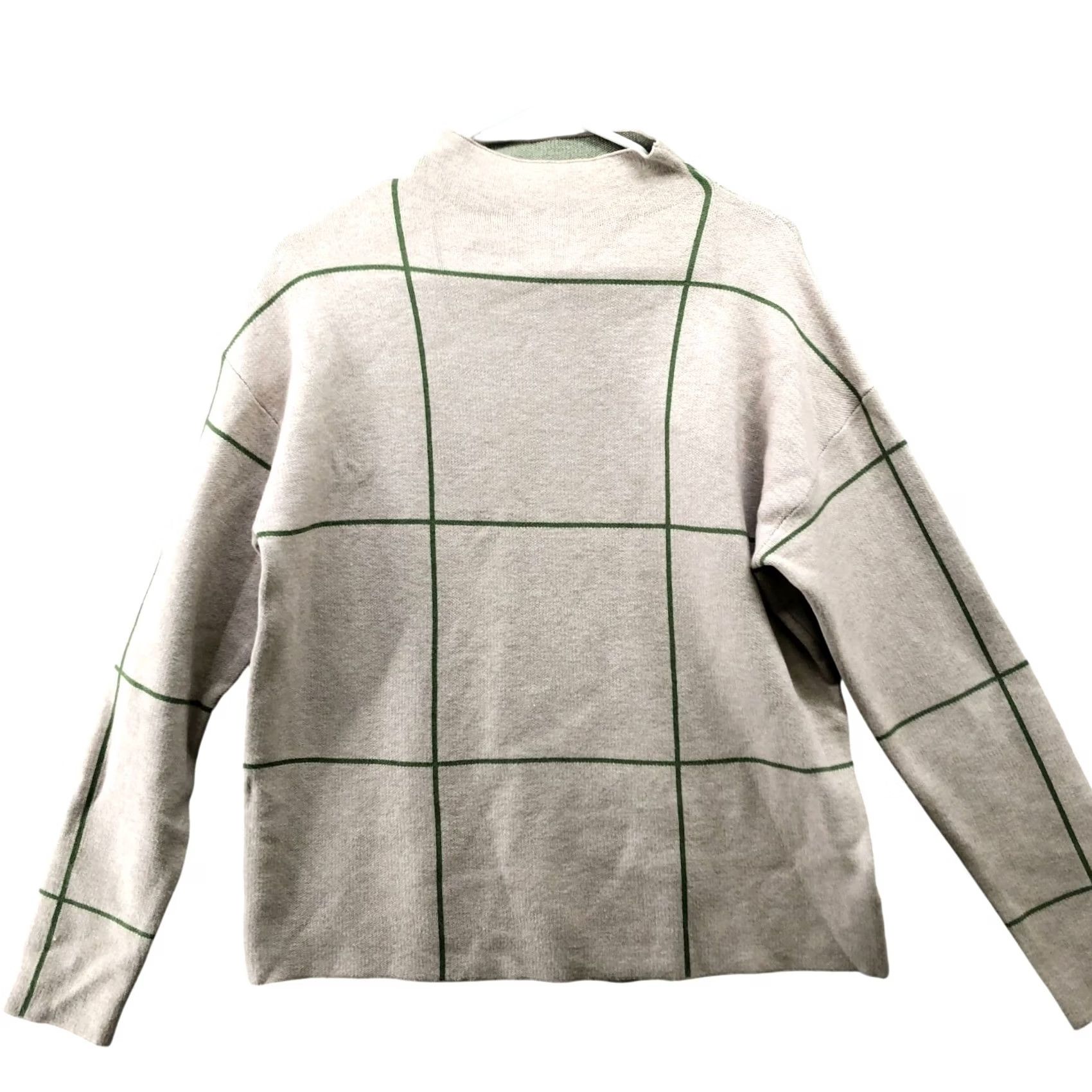 Vintage Tahari Sweater Womens M Mock Neck Beige Green Grid Plaid Knit Pullover Modern Minimalist Casual Long Sleeve Tight-Knit Average Fit Size M / US 6-8 / IT 42-44 - 2 Thumbnail