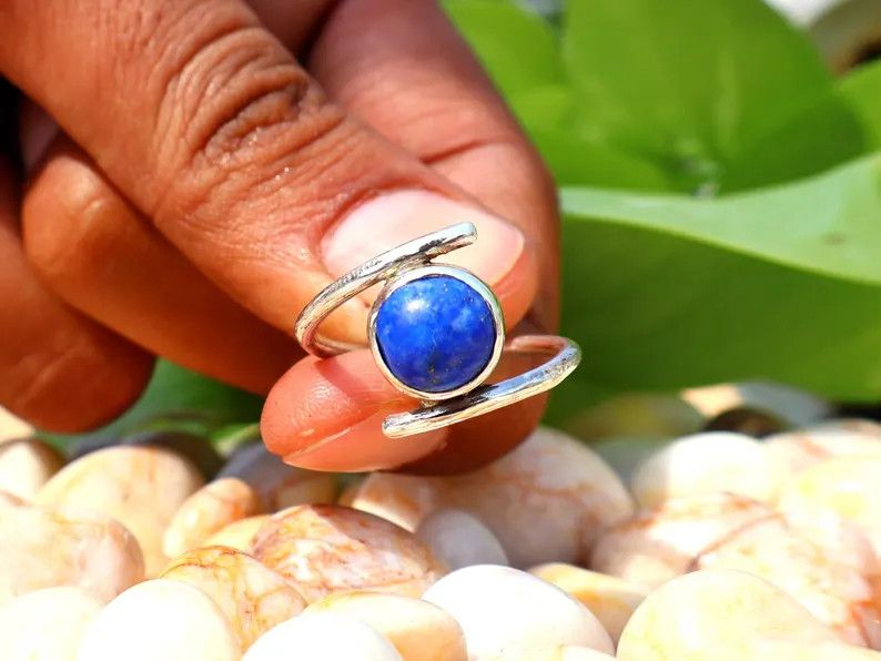 Handmade Lapis Lazuli Ring, Handmade Jewelry, Sterling Silver Ring Size ONE SIZE - 5 Thumbnail