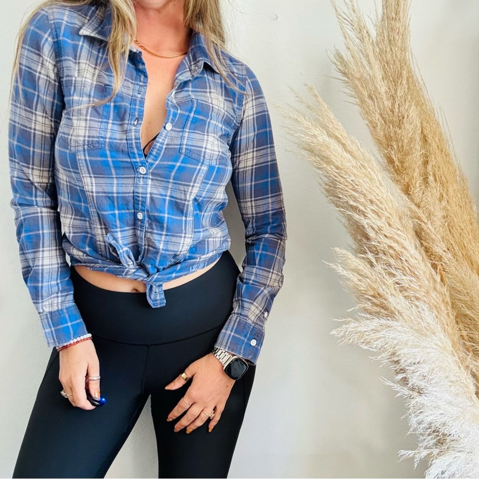 Quicksilver ROXY Blue White Grey Stripe Plaid Button Shirt Top Blouse S Size S / US 4 / IT 40 - 1 Thumbnail