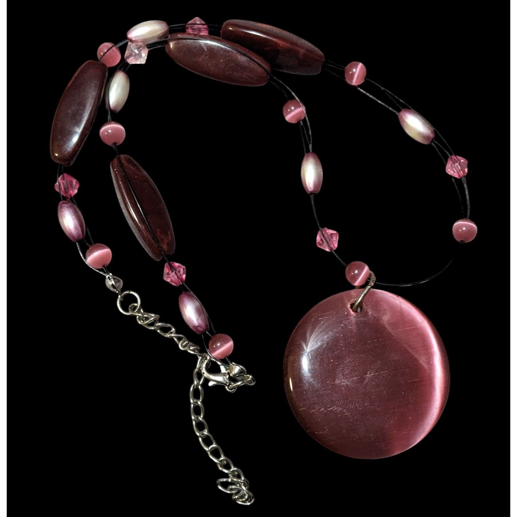 Other Rose Pink Glass Beaded Cateye Pendant Necklace Size ONE SIZE - 1 Thumbnail