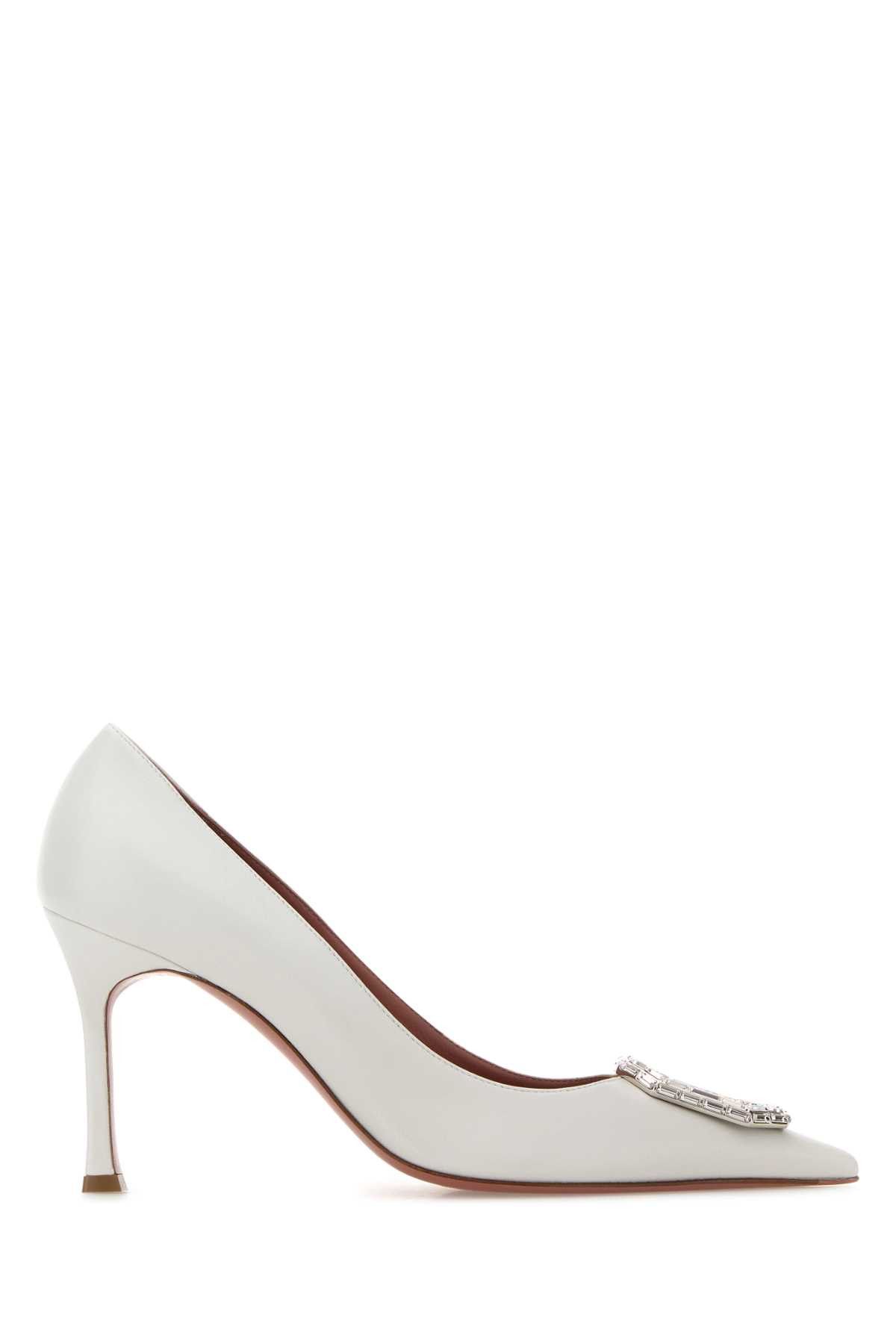 Amina Muaddi White Leather Camelia Pumps Size US 9 / IT 39 - 1 Thumbnail