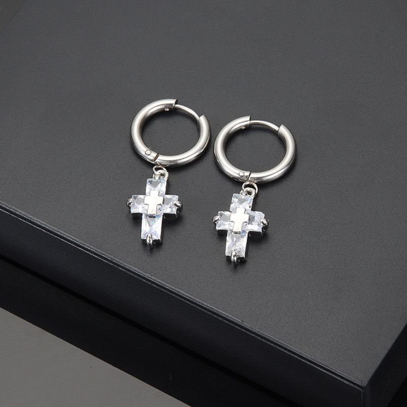 Jewelry × Sterling Silver Cross One pairs Rare Earrings Gothic Punk Chrome Jewelry Size ONE SIZE - 1 Thumbnail