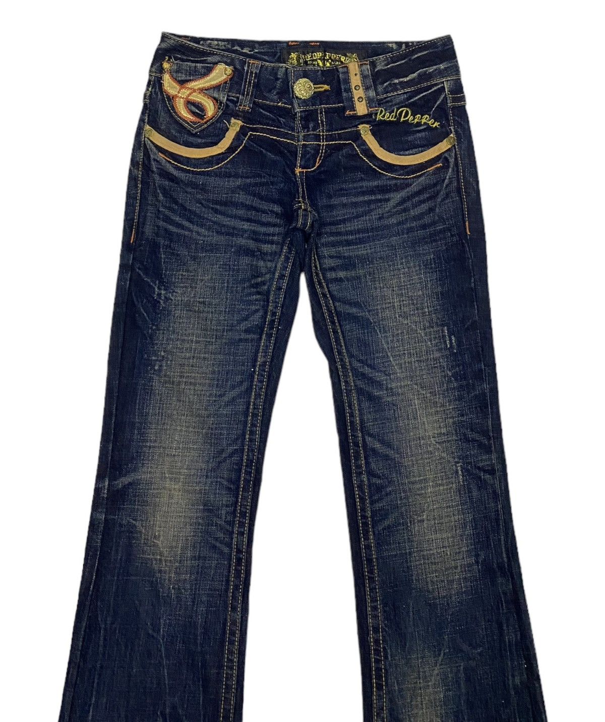 Ed Hardy × Japanese Brand FLARE RED PEPPER DISTRESS DENIM JEANS RARE DESIGN Size 27" / US 4 / IT 40 - 5 Thumbnail