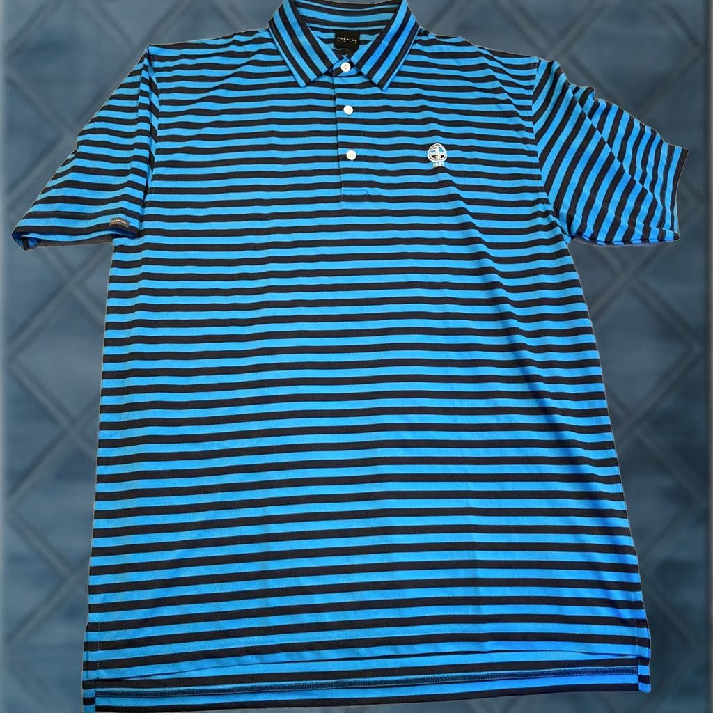 Vintage Dunning Golf Polo Blue Black Striped Club Logo XL Men Size US XL / EU 56 / 4 - 1 Thumbnail