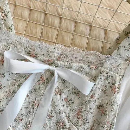 Japanese Brand YuooMuoo Ins Fashion Floral Print Mesh Patchwork Size ONE SIZE - 5 Thumbnail