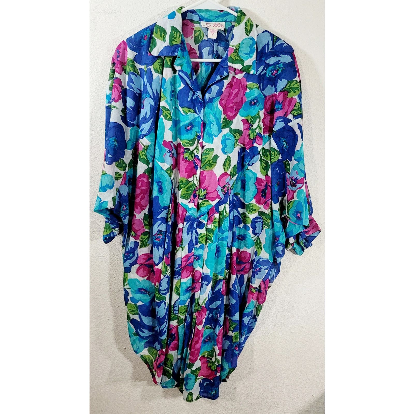 Other Sita Blue Pink Green Floral Button Bodice Pleated Dress S Size S / US 4 / IT 40 - 5 Thumbnail