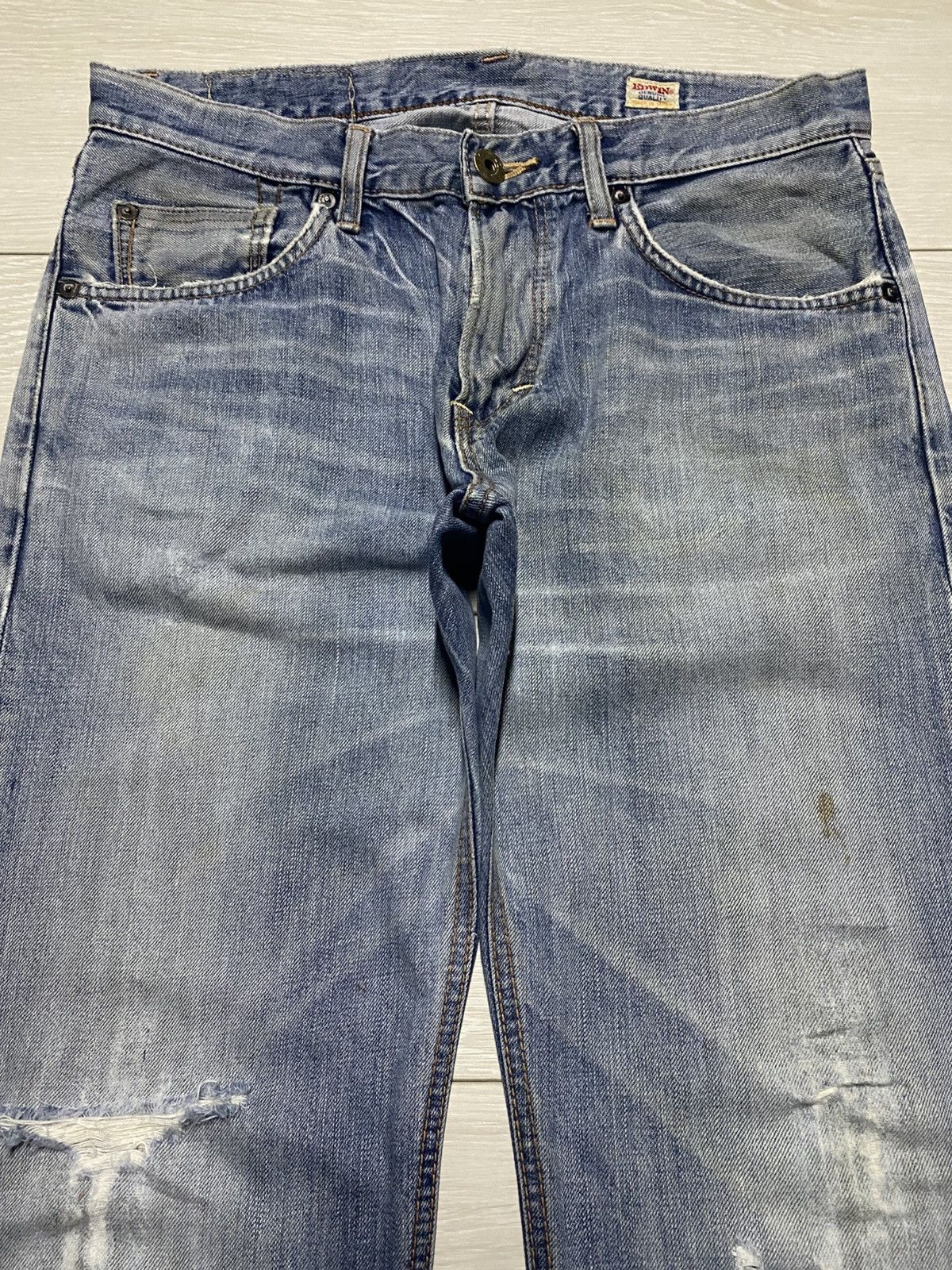 Japanese Brand Vintage Edwin Faded Wash Distressed Loose Jeans Size US 32 / EU 48 - 3 Thumbnail