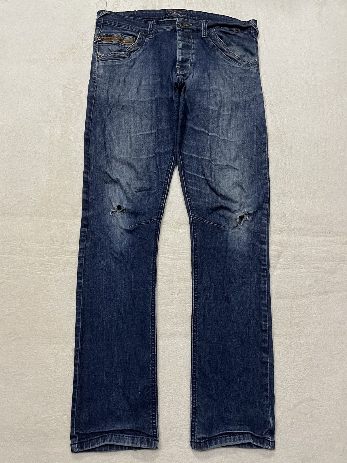 Japanese Brand Vintage KRS Denim Skinny Faded Distress Dark Blue Jeans Size US 33 - 1 Thumbnail