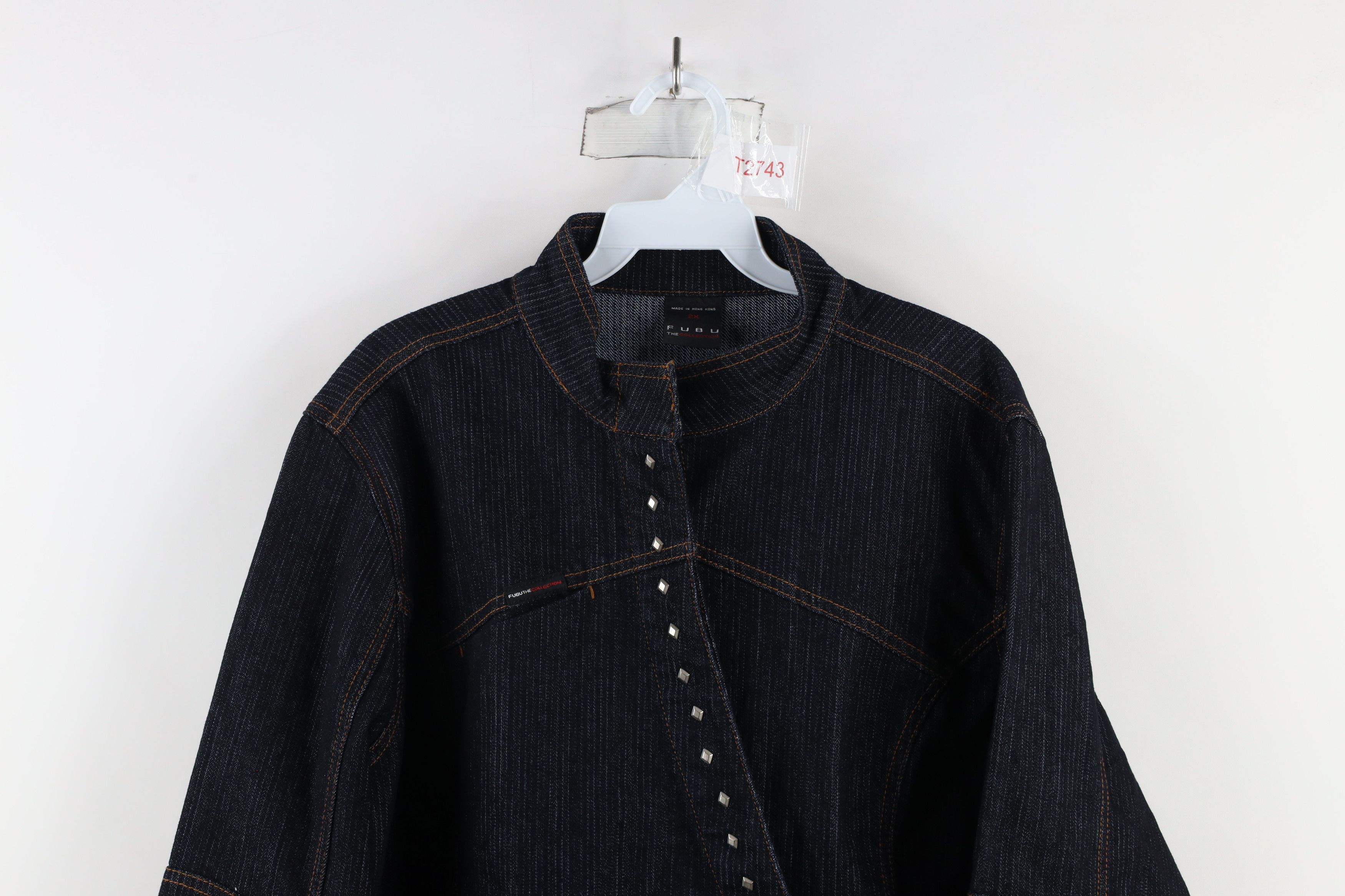 Fubu × Vintage Vintage FUBU Diamond Studded Striped Denim Trucker Jacket Size XXL / US 16-18 / IT 52-54 - 2 Thumbnail