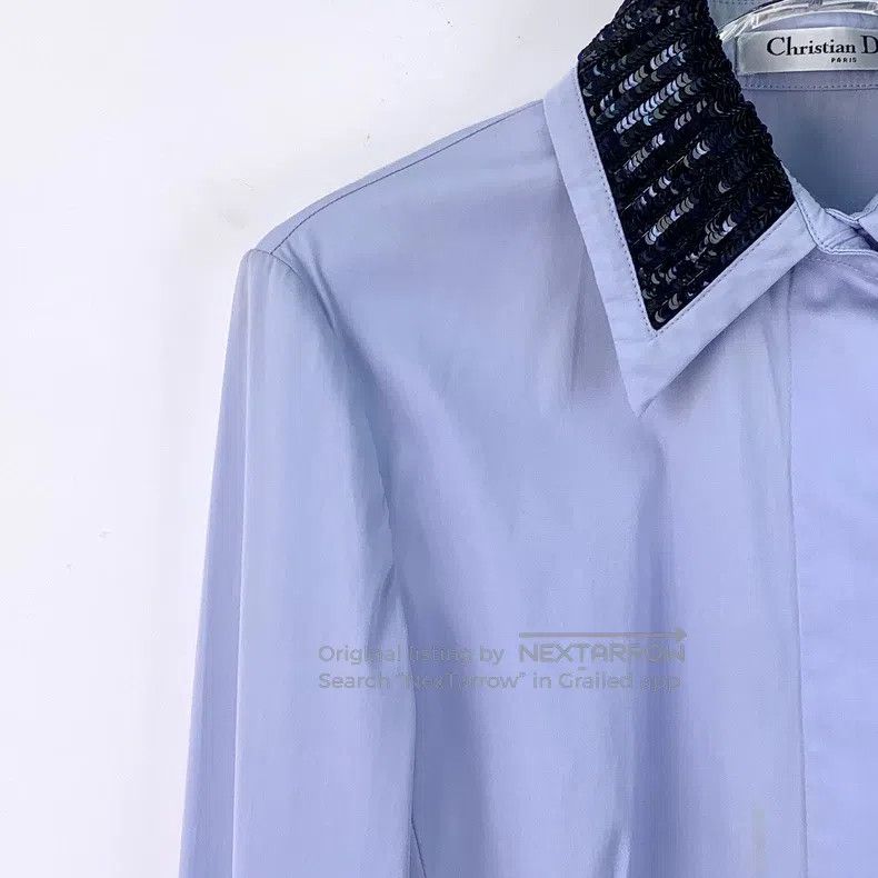 Dior Dior Blue sequin decorated cotton lapel long-sleeved shirt Size XS / US 0-2 / IT 36-38 - 3 Thumbnail