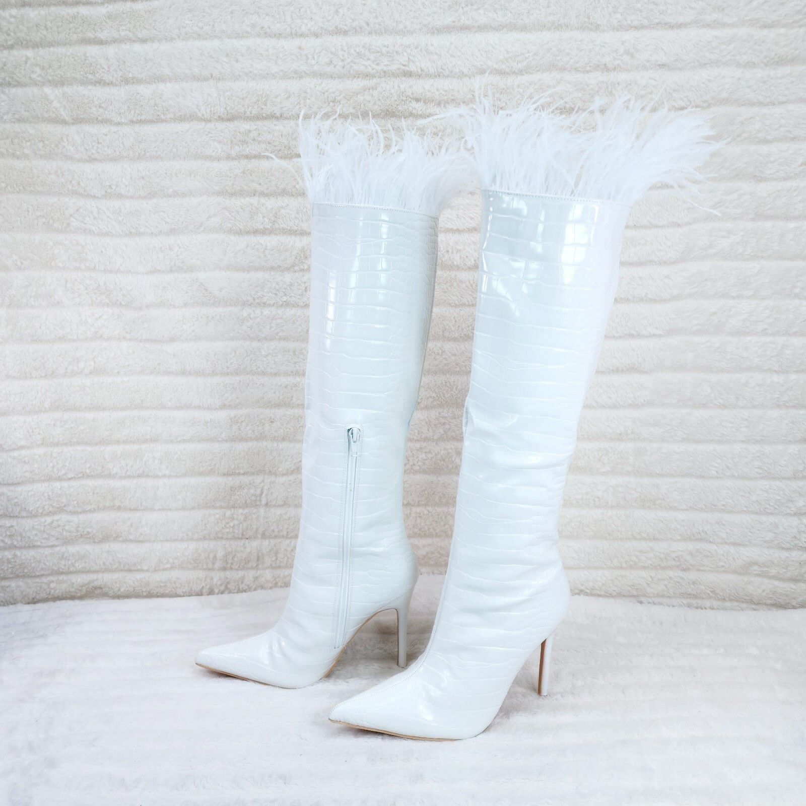 Other Flirty White Snake Texture Knee High Heel Stiletto Boots Sex Size US 7.5 / IT 37.5 - 4 Thumbnail