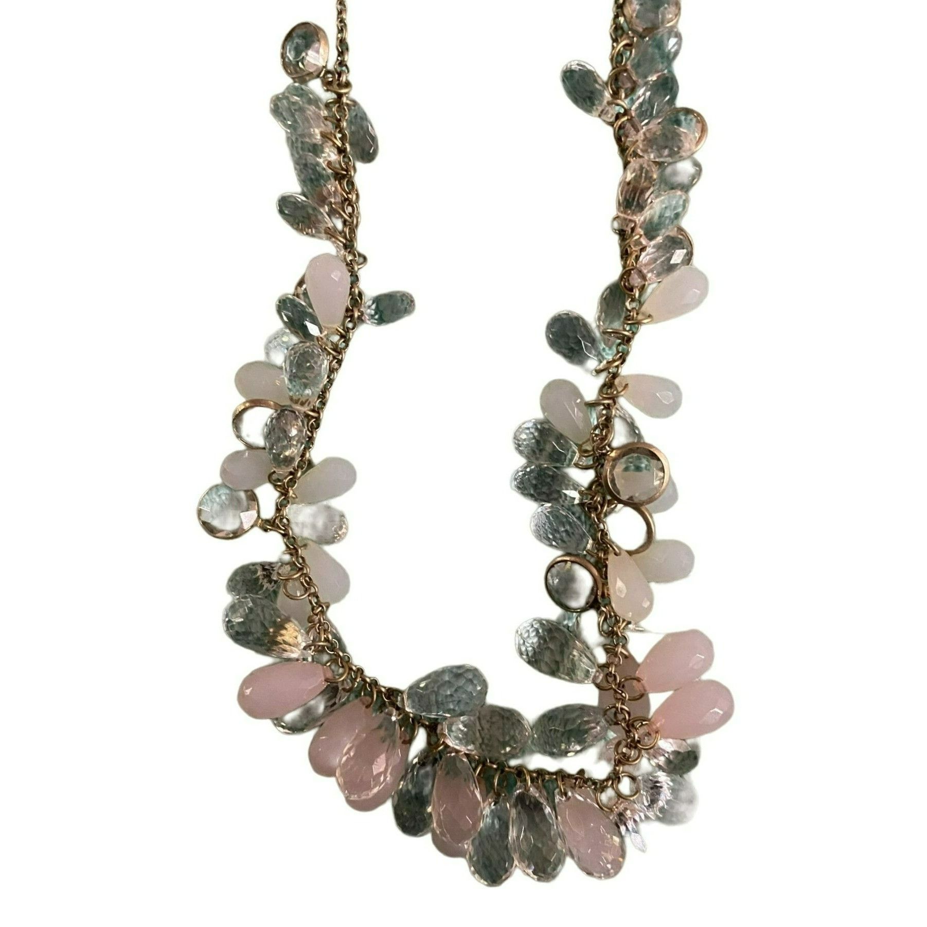 Other Pink Clear Beaded Necklace With Gold Tone Chain 28" Long Size ONE SIZE - 2 Thumbnail