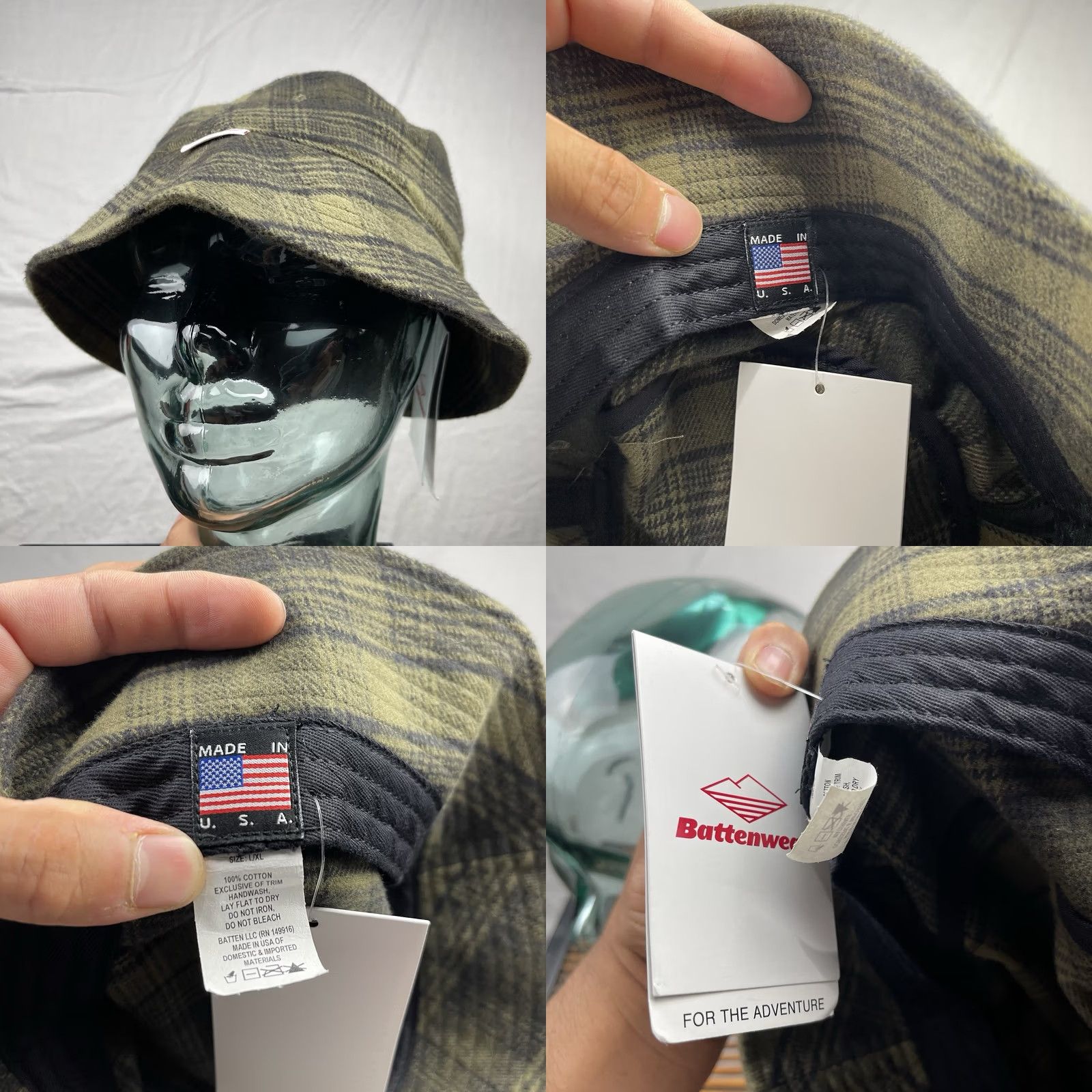 Battenwear Battenwear Bucket Hat Mens XL Green Plaid Flannel Outdoor Made In USA Size ONE SIZE - 8 Thumbnail