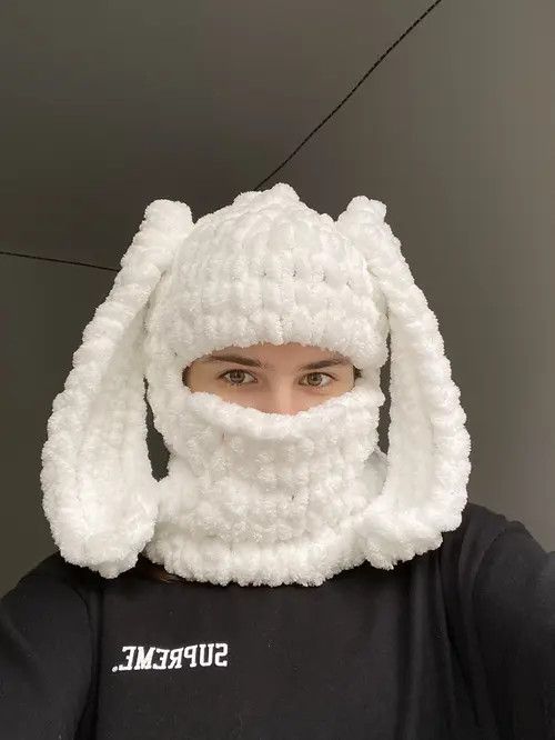 Handmade × Japanese Brand Handmade Plush Knitted Balaclava Ski Mask Bunny Rabbit Style Size ONE SIZE - 1 Thumbnail