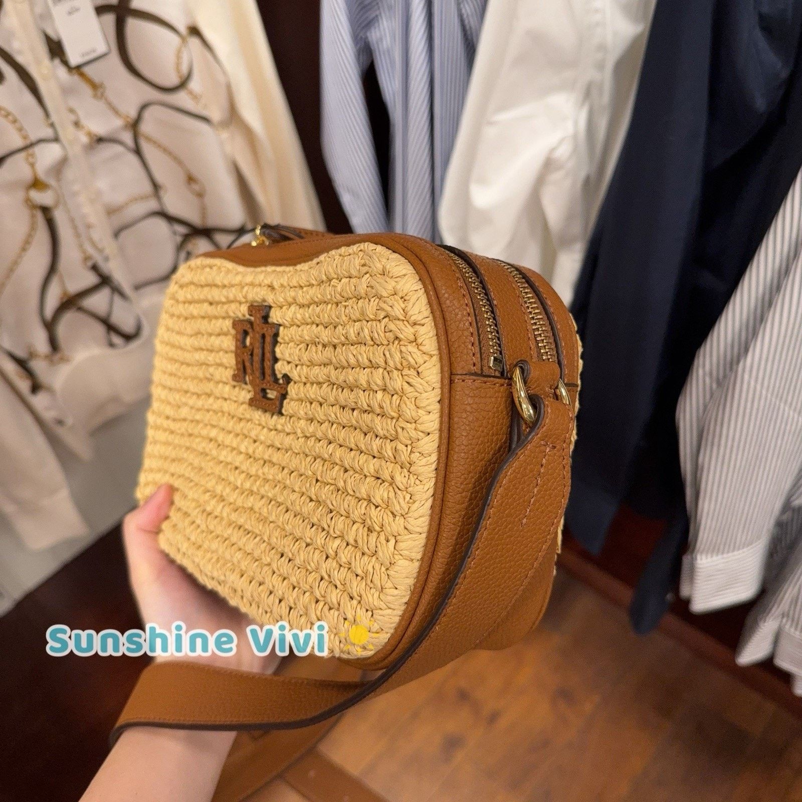 Lauren Ralph Lauren NWT Lauren Ralph Lauren Carrie Straw Leather Bag Tan Brown Size ONE SIZE - 2 Thumbnail