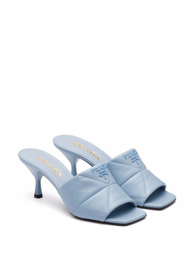 Prada oc11z0625 Quilted Nappa Leather Heeled Sandals in Blue Size US 7 / IT 37 - 2 Thumbnail