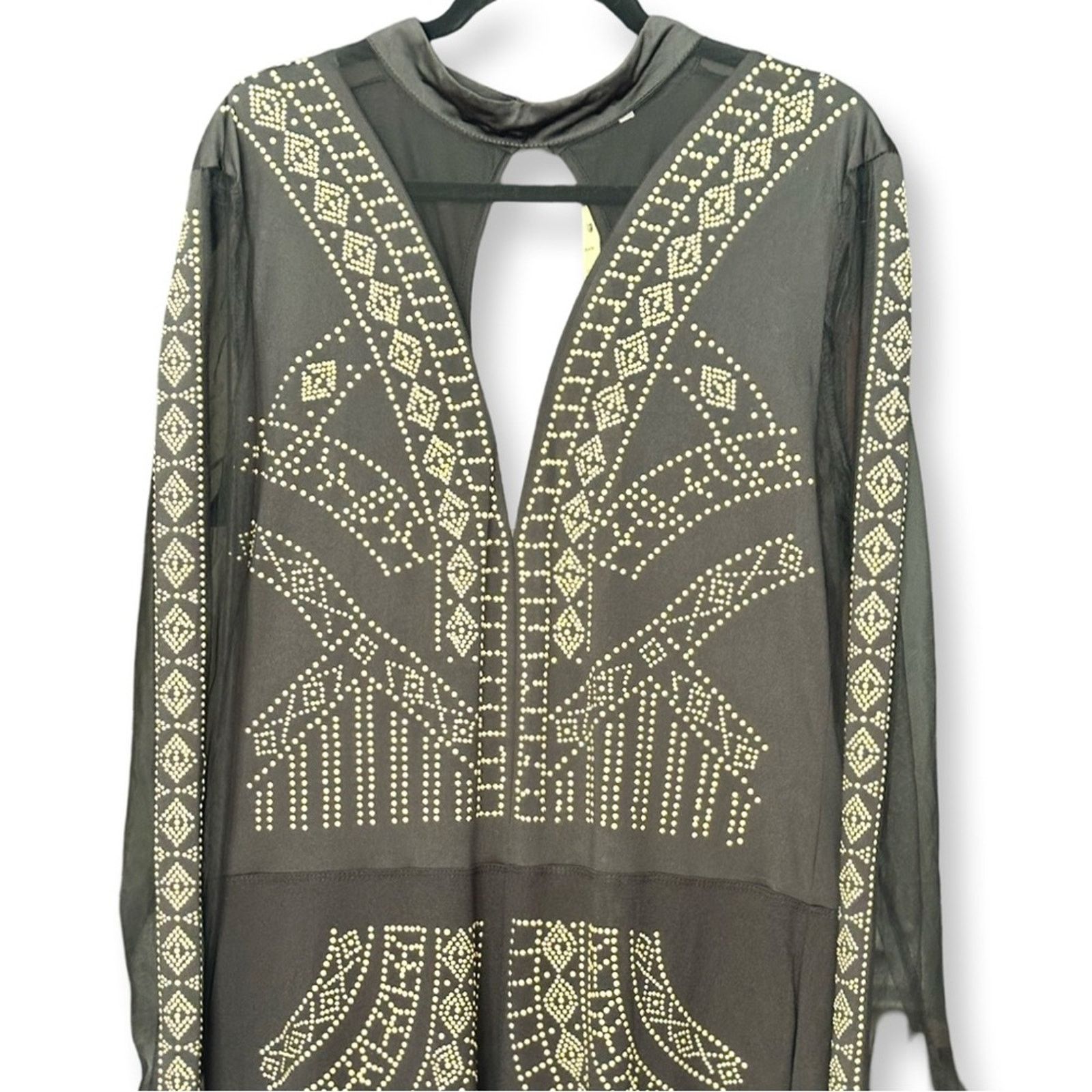 Loveless NWT Love Nation Black Gold Studded Sheer Sleeved Bodysuit Size 42" / US 20 - 4 Thumbnail