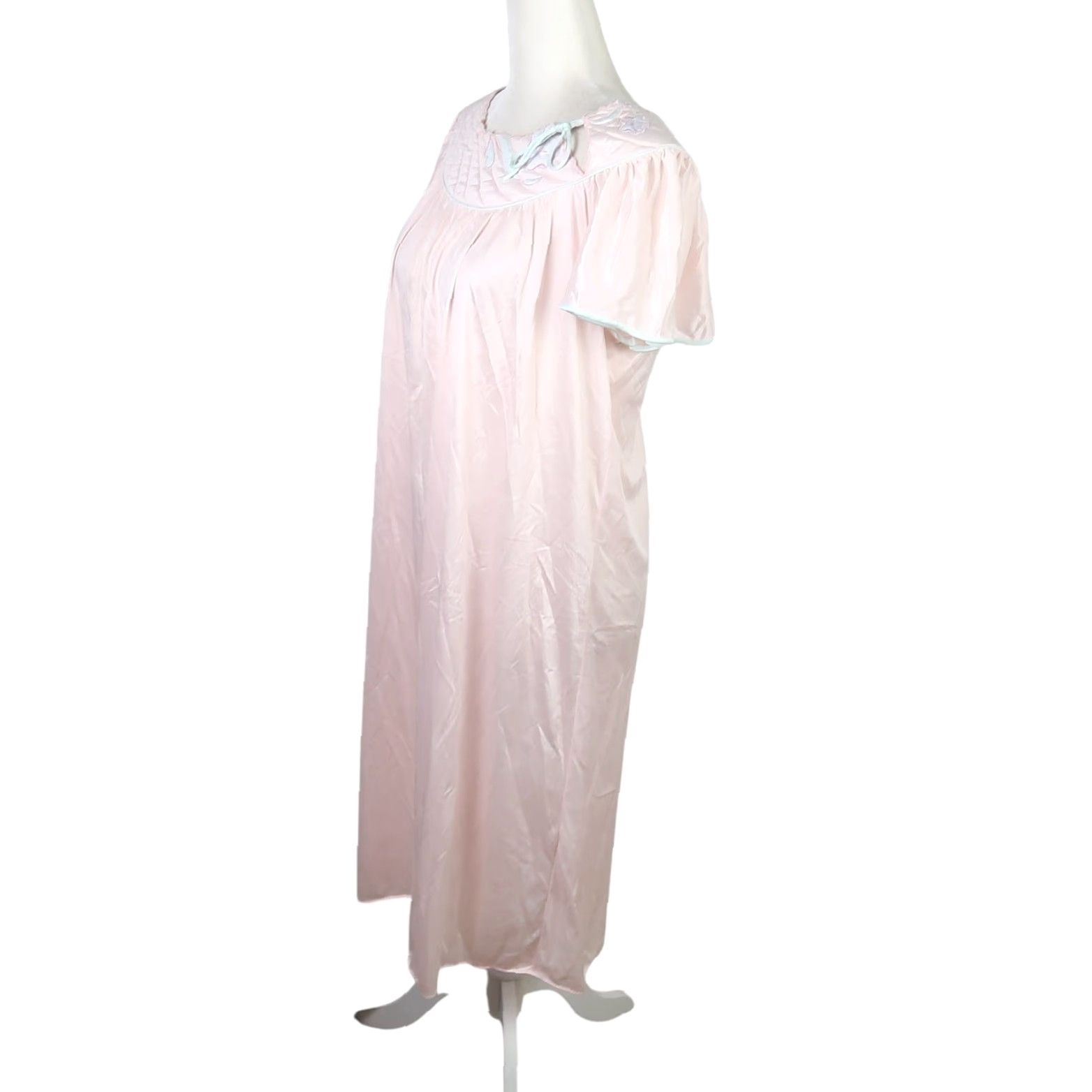 Pinko VINTAGE 80s Val Mode Dress Midi Nightgown Pink Quilted Trim Short Sleeve M Womens Nightgown Dress Size M / US 6-8 / IT 42-44 - 3 Thumbnail