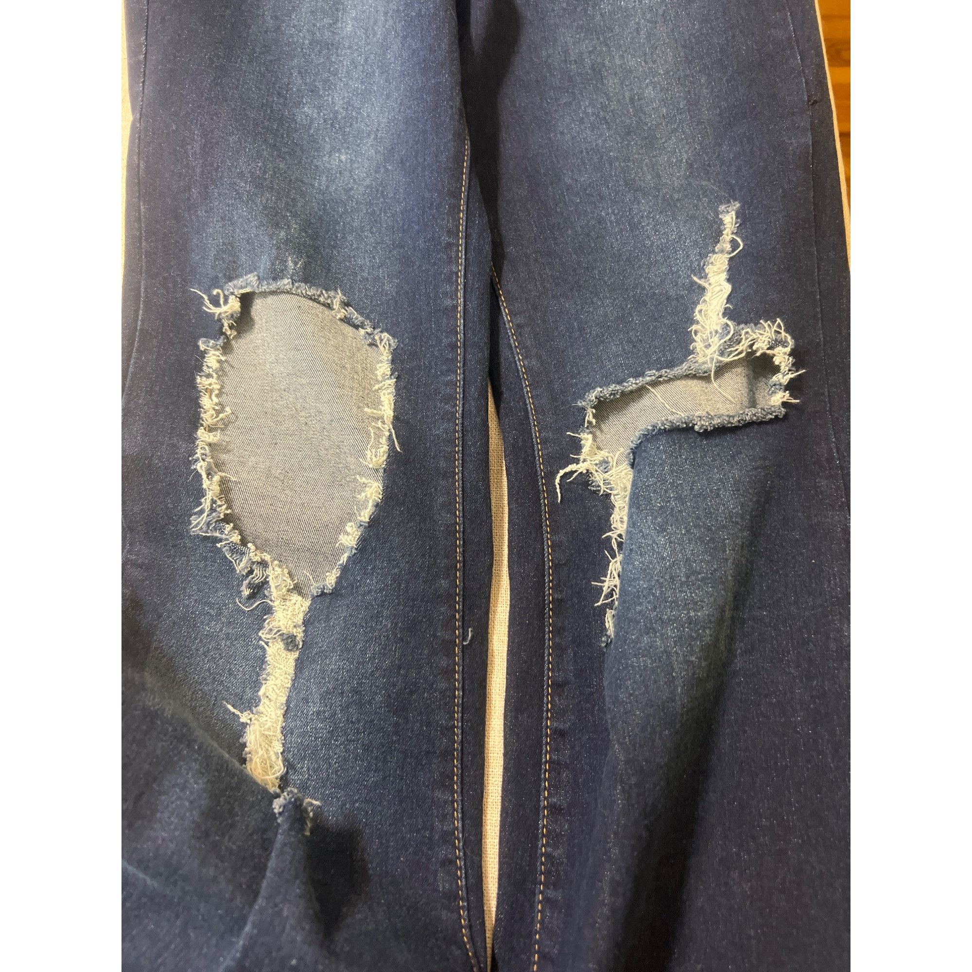 VIBE Vibe & Rant Distressed Flare Wide Leg Jeans Blue Denim Slits Size 26" / US 2 / IT 38 - 2 Thumbnail