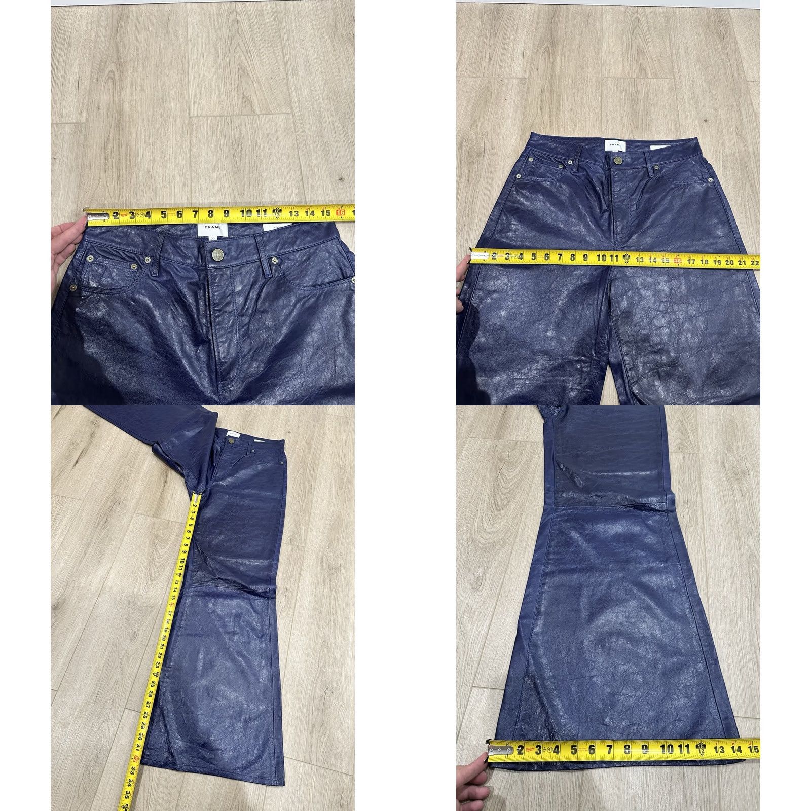 Frame VINTAGE NWT Frame Women's Blue Le Palazzo High-Rise Crinkle Leather Wide-Leg Pants 30 Size 30" / US 8 / IT 44 - 10 Thumbnail