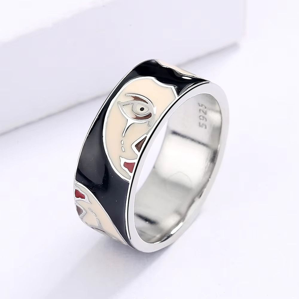 Jewelry Creative Irregular Half Face Black and White Enamel Ring Size ONE SIZE - 5 Thumbnail