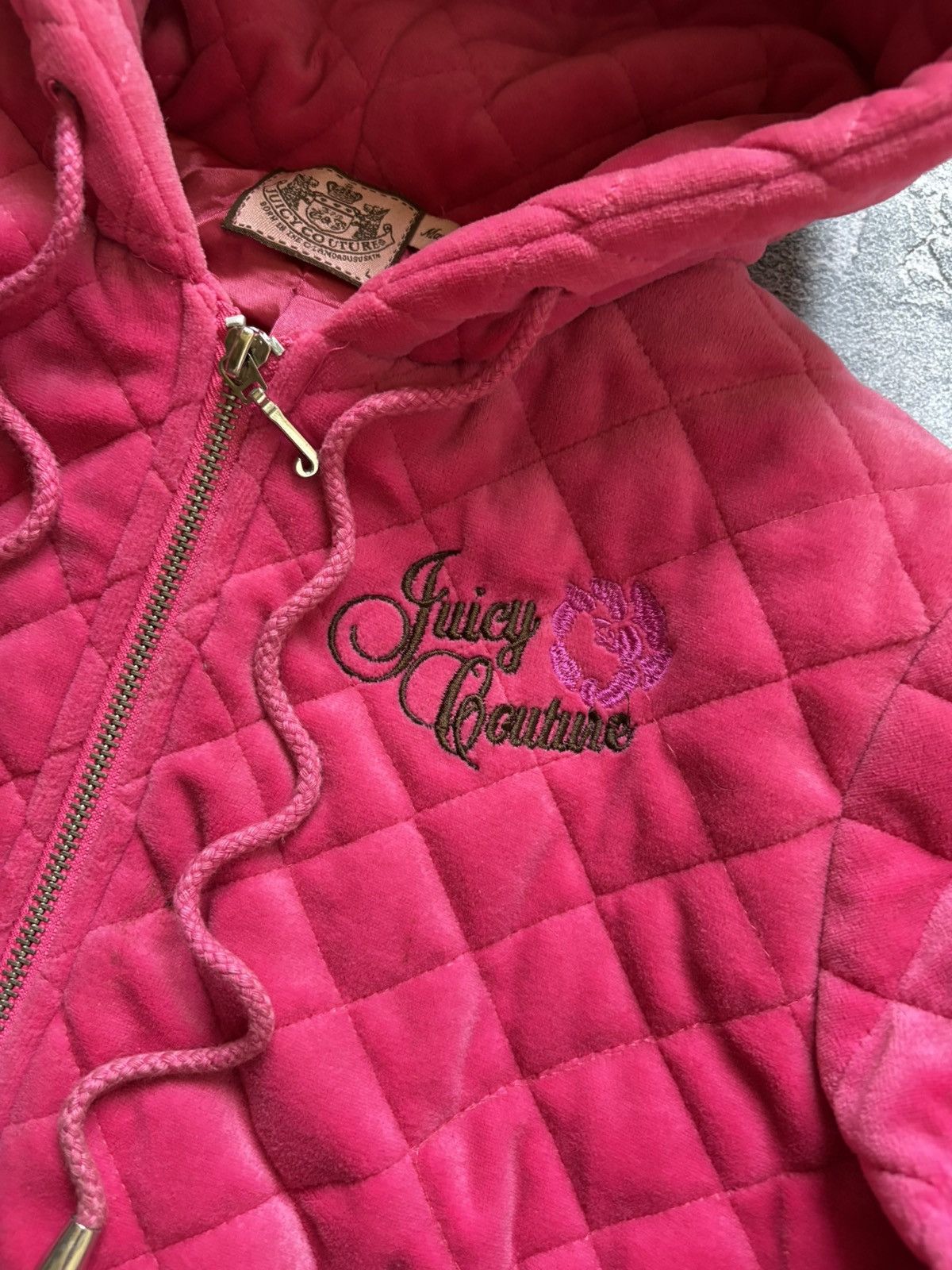 Juicy Couture Vintage Juicy Couture Y2K Big Logo Velour Quilted Jacket Size L / US 10 / IT 46 - 7 Thumbnail