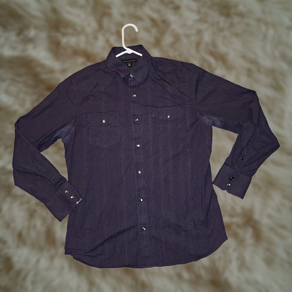 Banana Republic VINTAGE Banana Republic Pearl Snap Shirt Men L Purple Striped Preppy Western Cowboy Button-Up Size US L / EU 52-54 / 3 - 1 Thumbnail