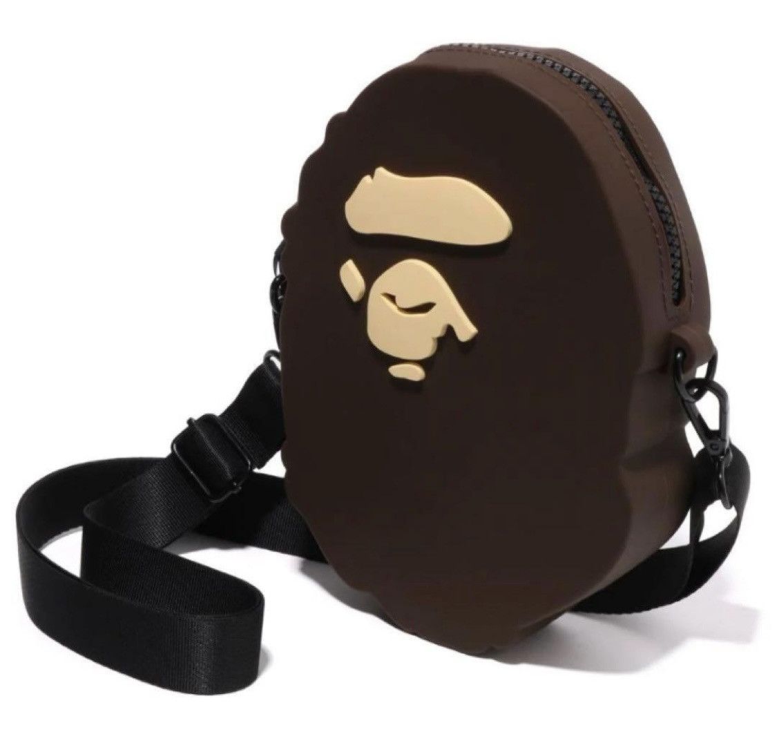 image of Bape Ape Head Silicon Shoulder Bag in Brown, Men's