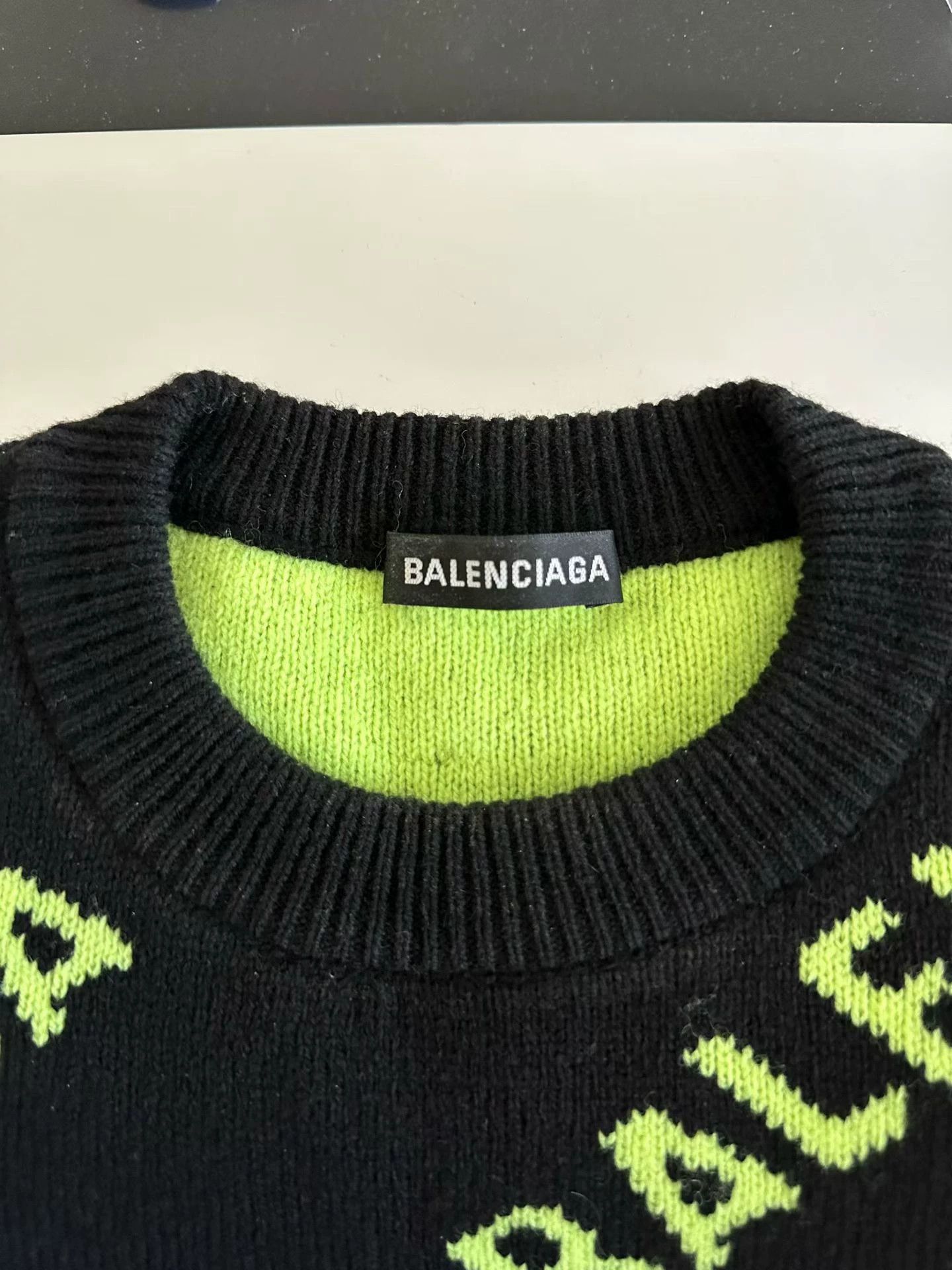 Balenciaga Balenciaga Black Green Logo Sweater M Size M / US 6-8 / IT 42-44 - 3 Thumbnail