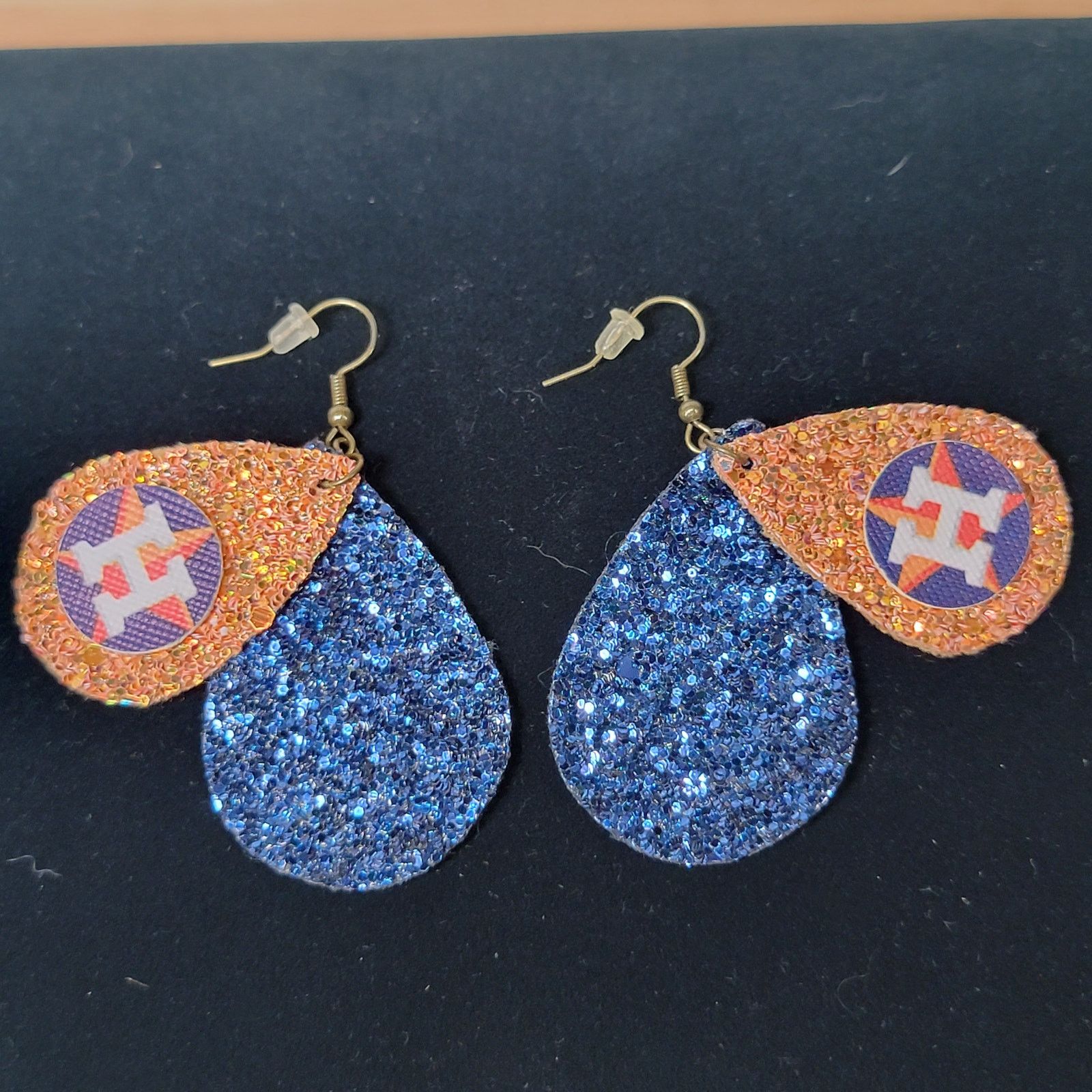 Other Houston Astros Orange - Blue Tear Drop Glitter Hook Earrings Size ONE SIZE - 6 Thumbnail