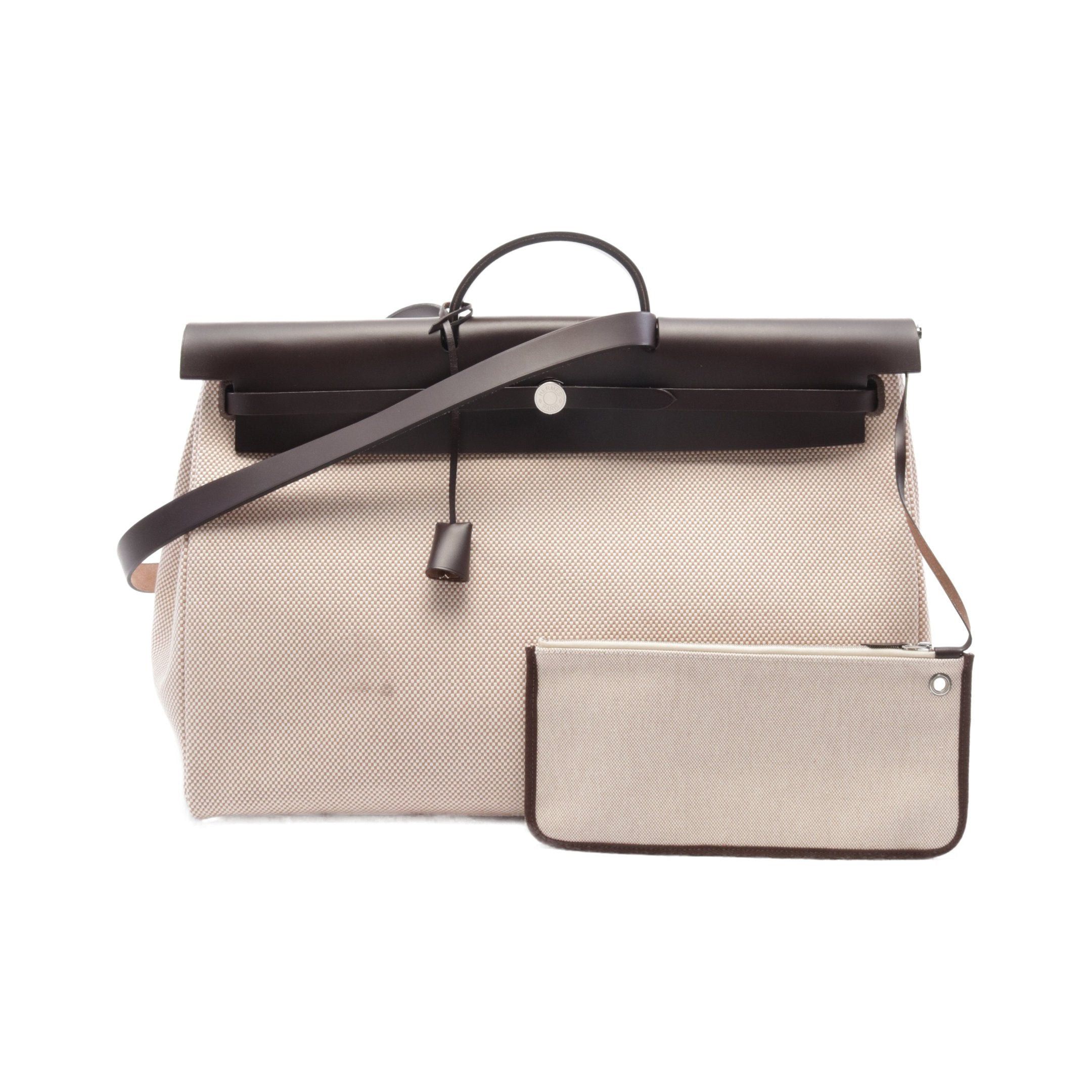 Hermes Hermes Herbag Zip 50 Le Tournet Cabin Handbag Toile Gm Leather Beige Dark Brown Silver Hardware U Stamp Size ONE SIZE - 1 Thumbnail