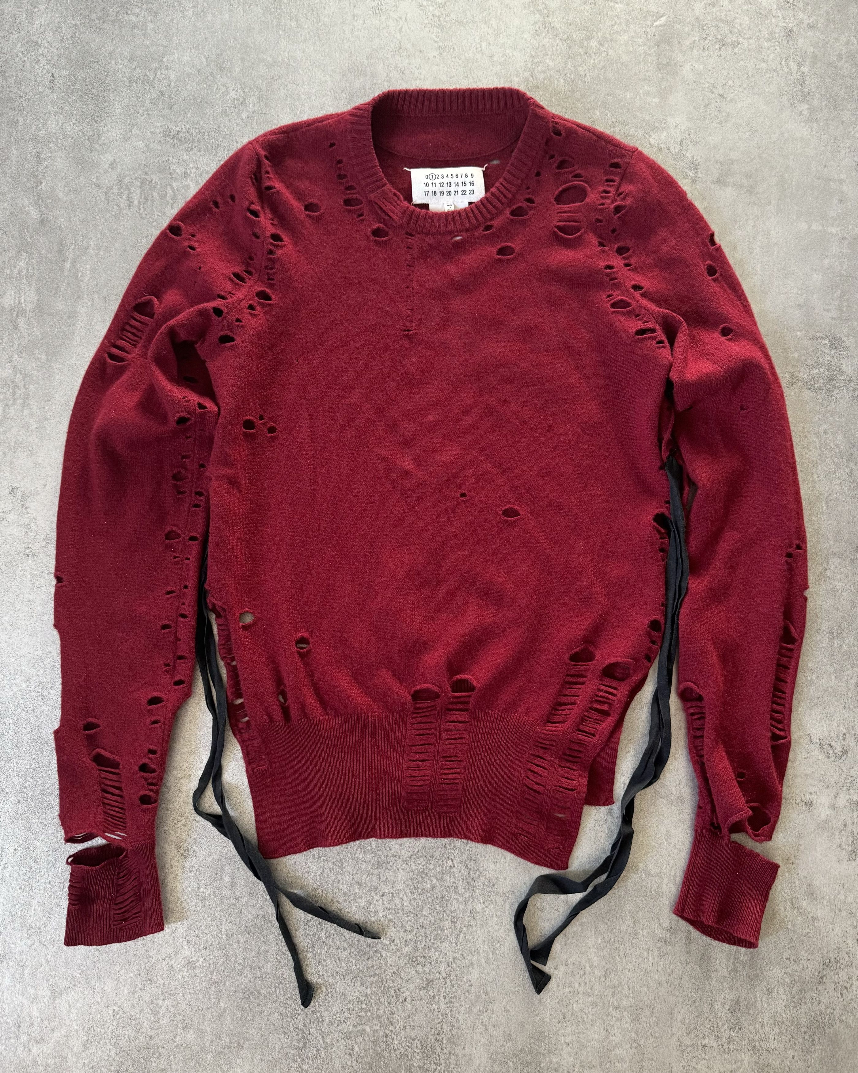 image of Archival Clothing x Maison Margiela Aw2015 Maison Margiela Red Distressed Cashmere Sweater, Women's