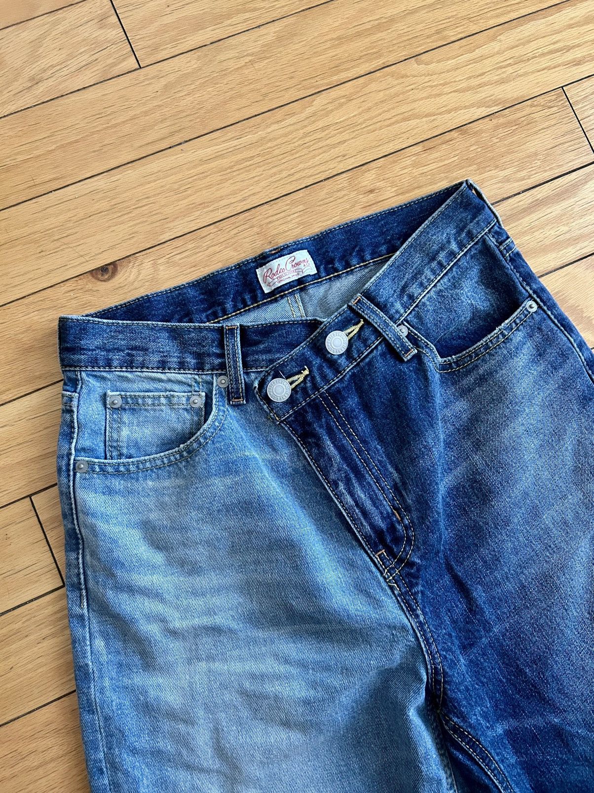 Japanese Brand Rodeo Clown Two Tone Asymmetric Jeans Size 28" / US 6 / IT 42 - 2 Thumbnail