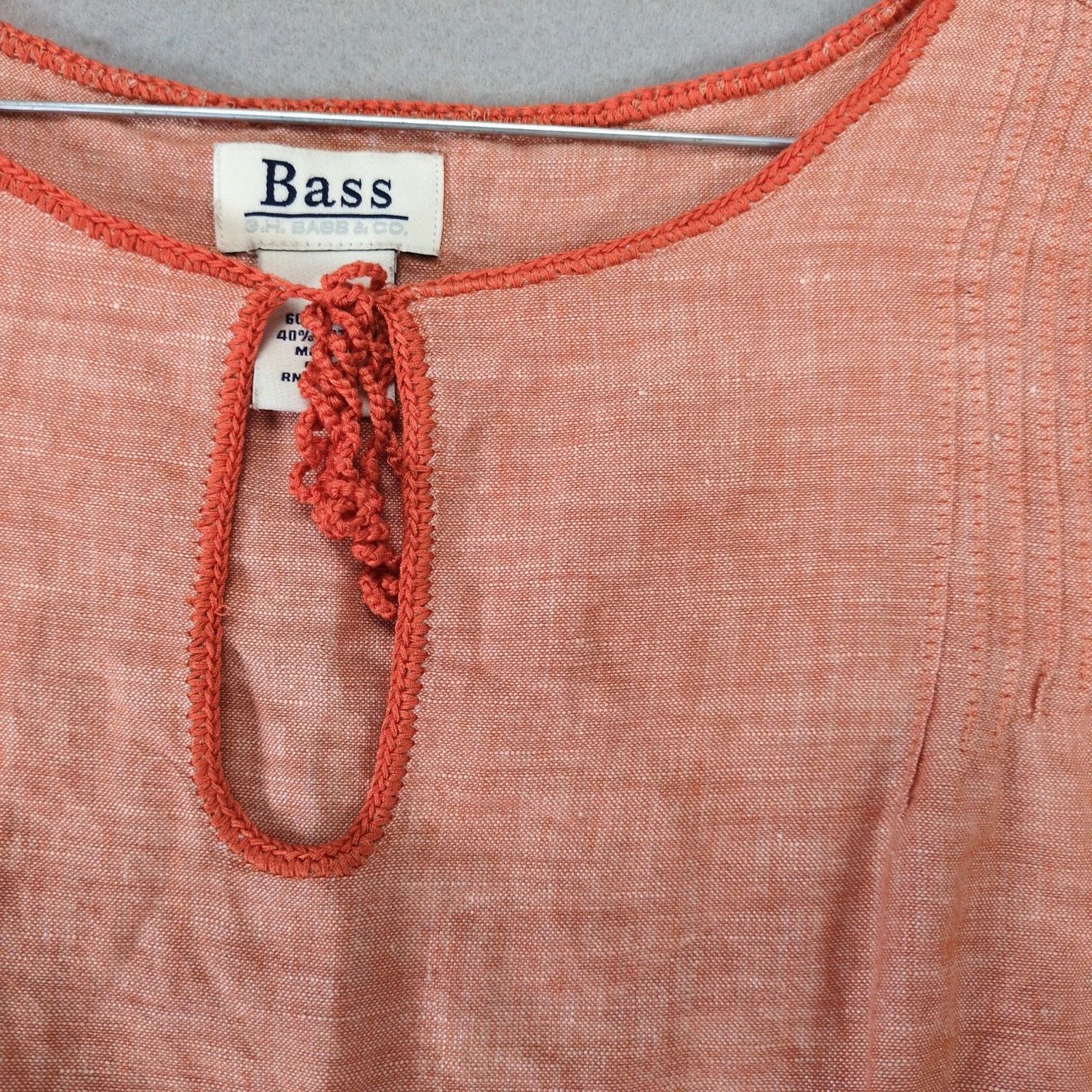 G.H. Bass & Co. Bass Orange Linen Cotton Tank Top Women's M Keyhole Tie Neck Size M / US 6-8 / IT 42-44 - 8 Thumbnail
