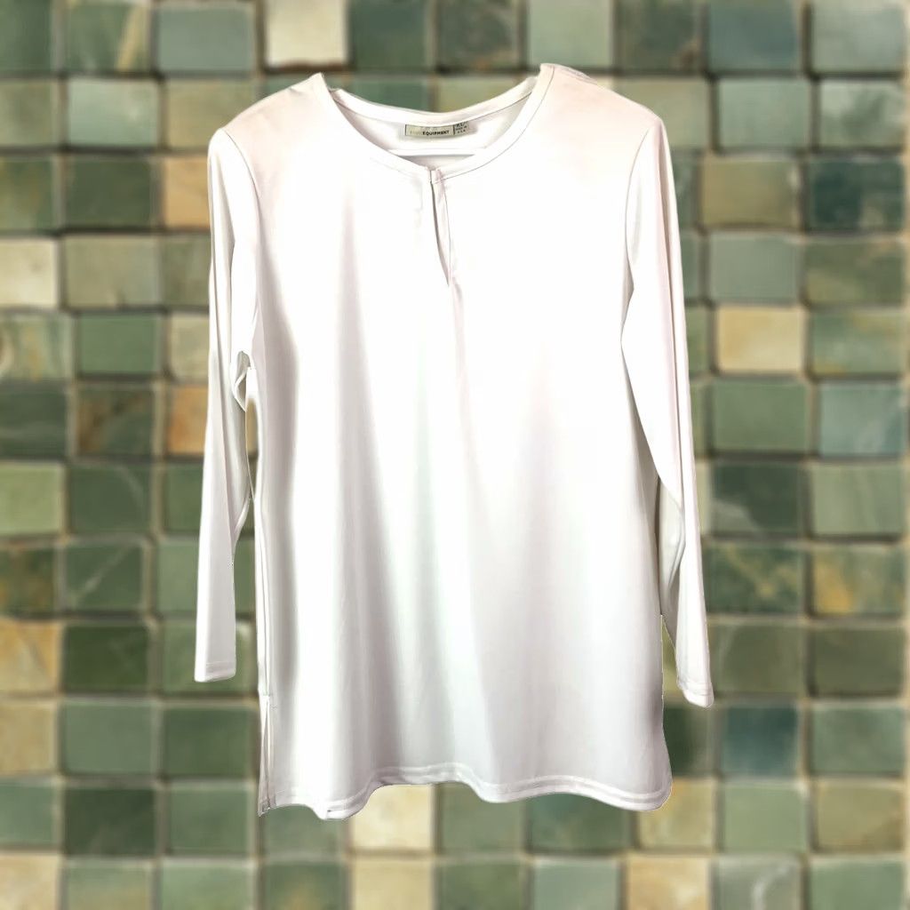 Equipment VINTAGE Basic Equipment White Blouse Shirt XL Women’s Long Sleeve Round Neck Pullover Casual Sheer with Shoulder Pads Size XL / US 12-14 / IT 48-50 - 1 Thumbnail
