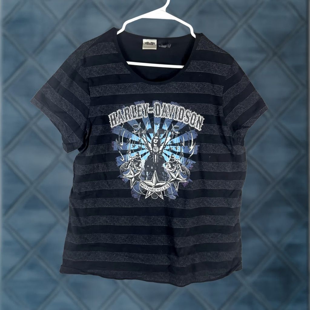 Harley Davidson Harley-Davidson Shirt Womens 2W Black Striped Scoop Neck Graphic Biker Tee Size XS / US 0-2 / IT 36-38 - 1 Thumbnail