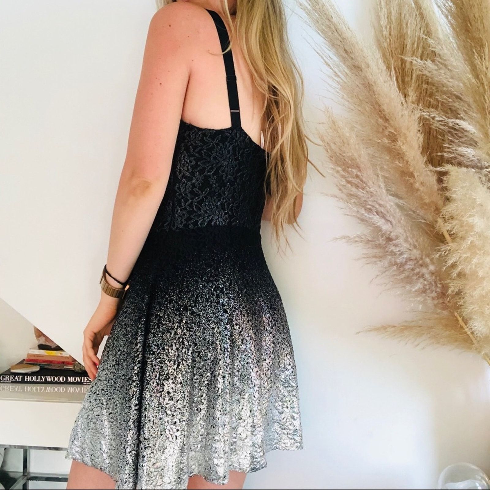 Free People FP FREE PEOPLE Black Silver Metallic Knit Tank Mini Dress Size S / US 4 / IT 40 - 4 Thumbnail