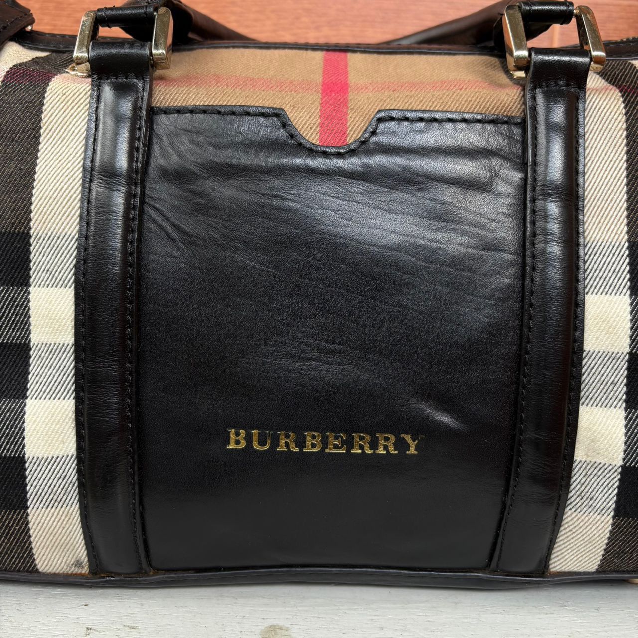 Burberry Burberry Vintage Haymarket Check Canvas & Leather Boston Bag Size ONE SIZE - 6 Thumbnail
