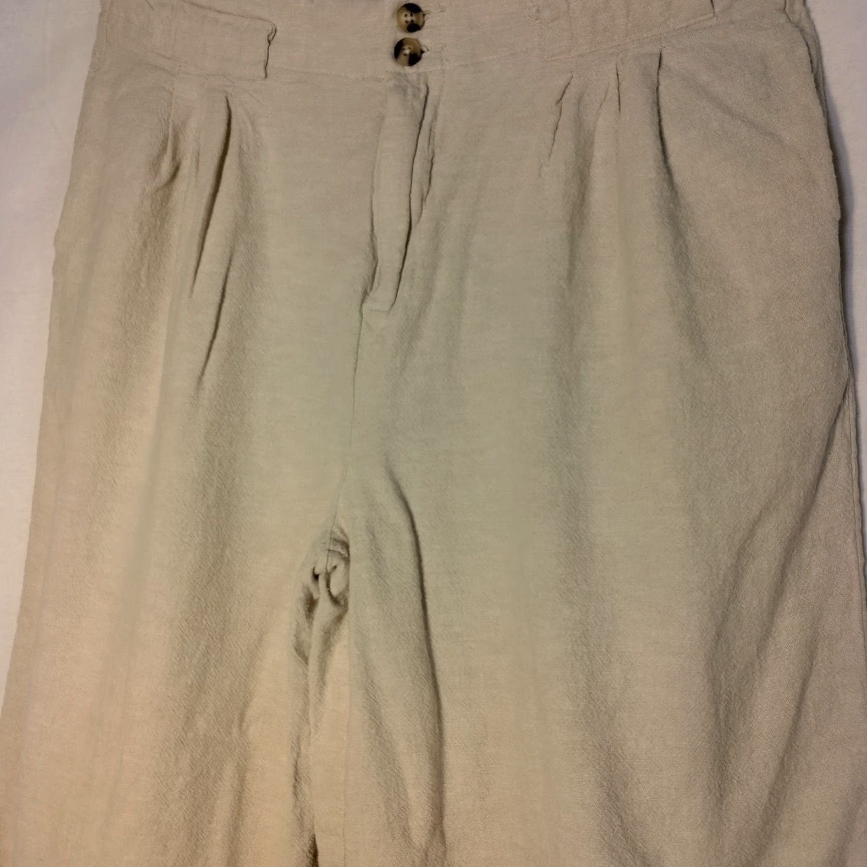 Vintage Cabin Creek Pants Wide Leg Cropped Linen Rayon Tan L Relaxed Women's Wide Leg Cropped Pockets Comfort Natural 34" Inseam 23" Spring Summer Fall Size 36" / US 14 / IT 50 - 3 Thumbnail