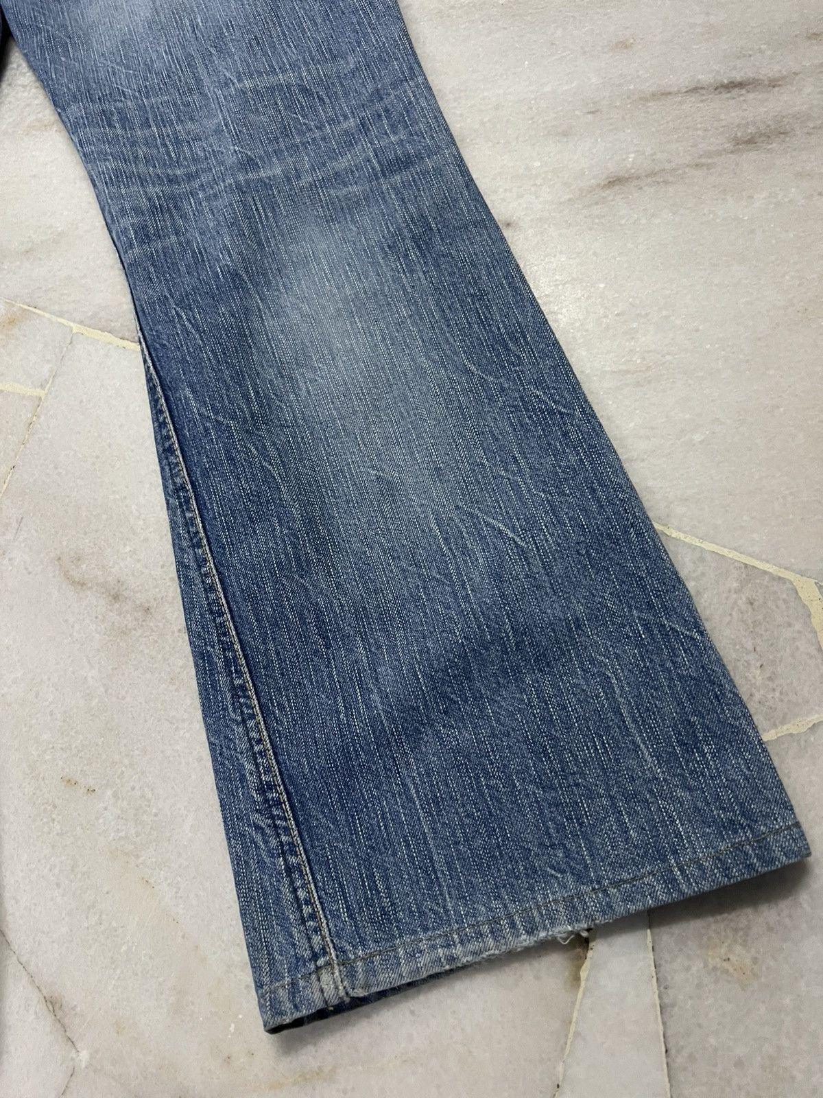 Edwin × Japanese Brand 💥Flare💥Edwin 503 Blue Trip Faded Distressed Jean Size US 30 / EU 46 - 14 Thumbnail