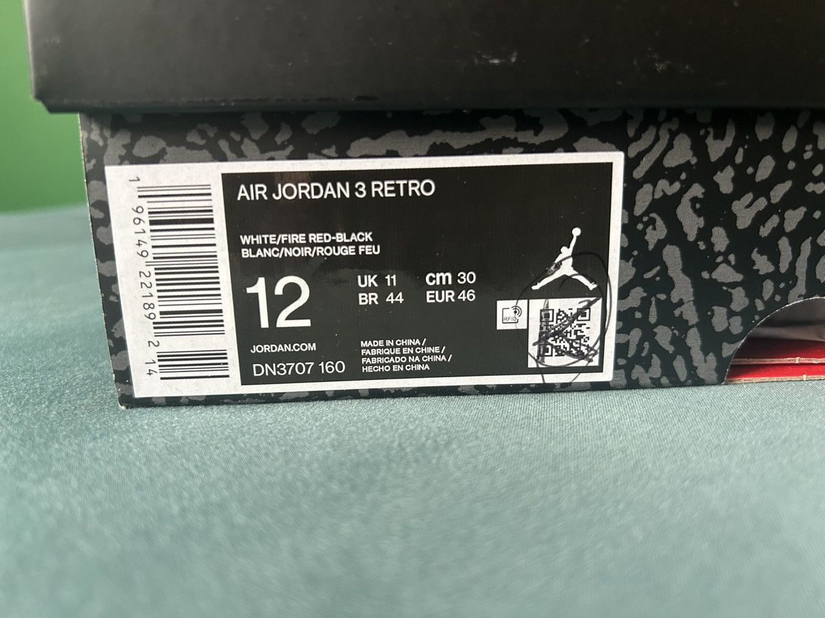 Jordan Brand Nike Air Jordan 3 Fire Red 2022 Size US 12 / EU 45 - 6 Thumbnail