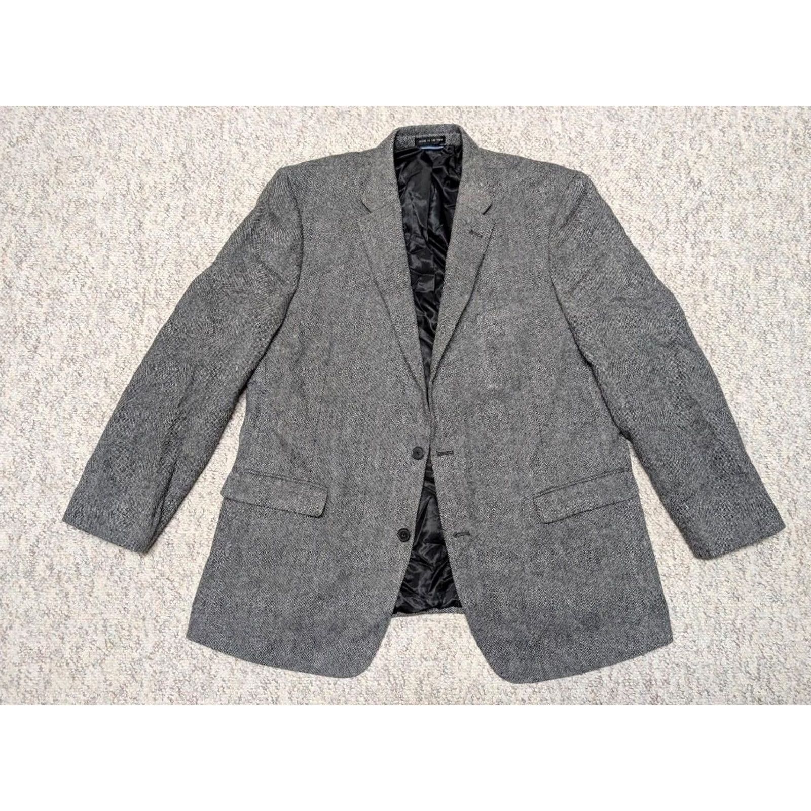 Tommy Hilfiger TOMMY HILFIGER blazer TWEED gray 46L wool sportscoat blazer 46L Mens Notch Wool Tweed Gray, Weave, Two-Button, Regular Fit Size 46R - 4 Thumbnail