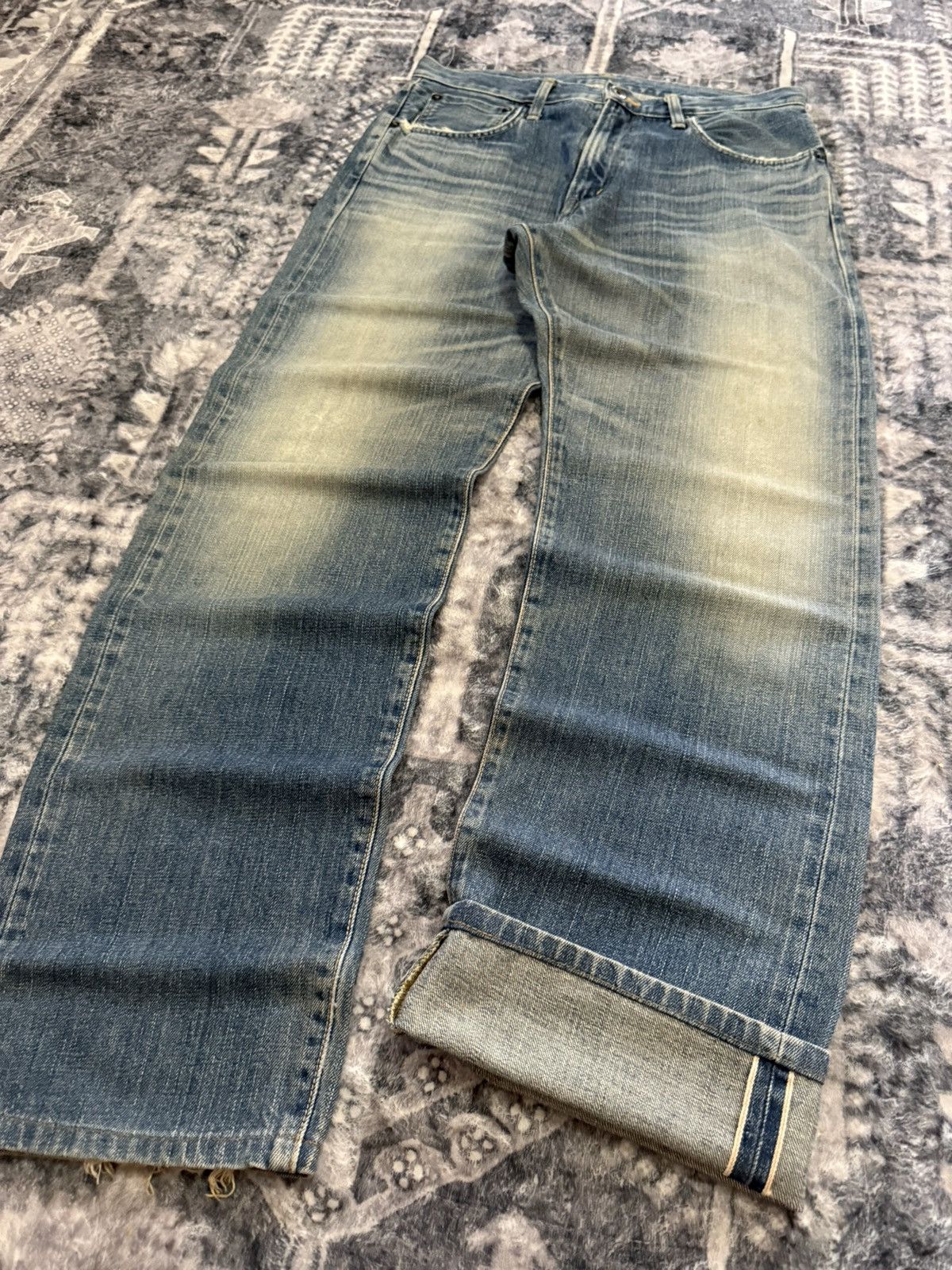 Japanese Brand EDWIN 505 Muddy Wash Selvedge Jeans Straight Loose Size US 32 / EU 48 - 22 Thumbnail