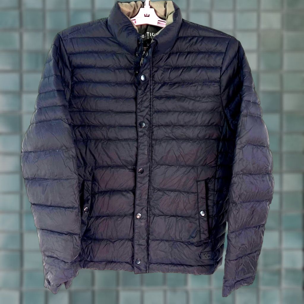Kenneth Cole Reaction Puffer Jacket Women's Size S Black Duck Down Long Sleeve Lightweight Thermal Water Resistant Classic
