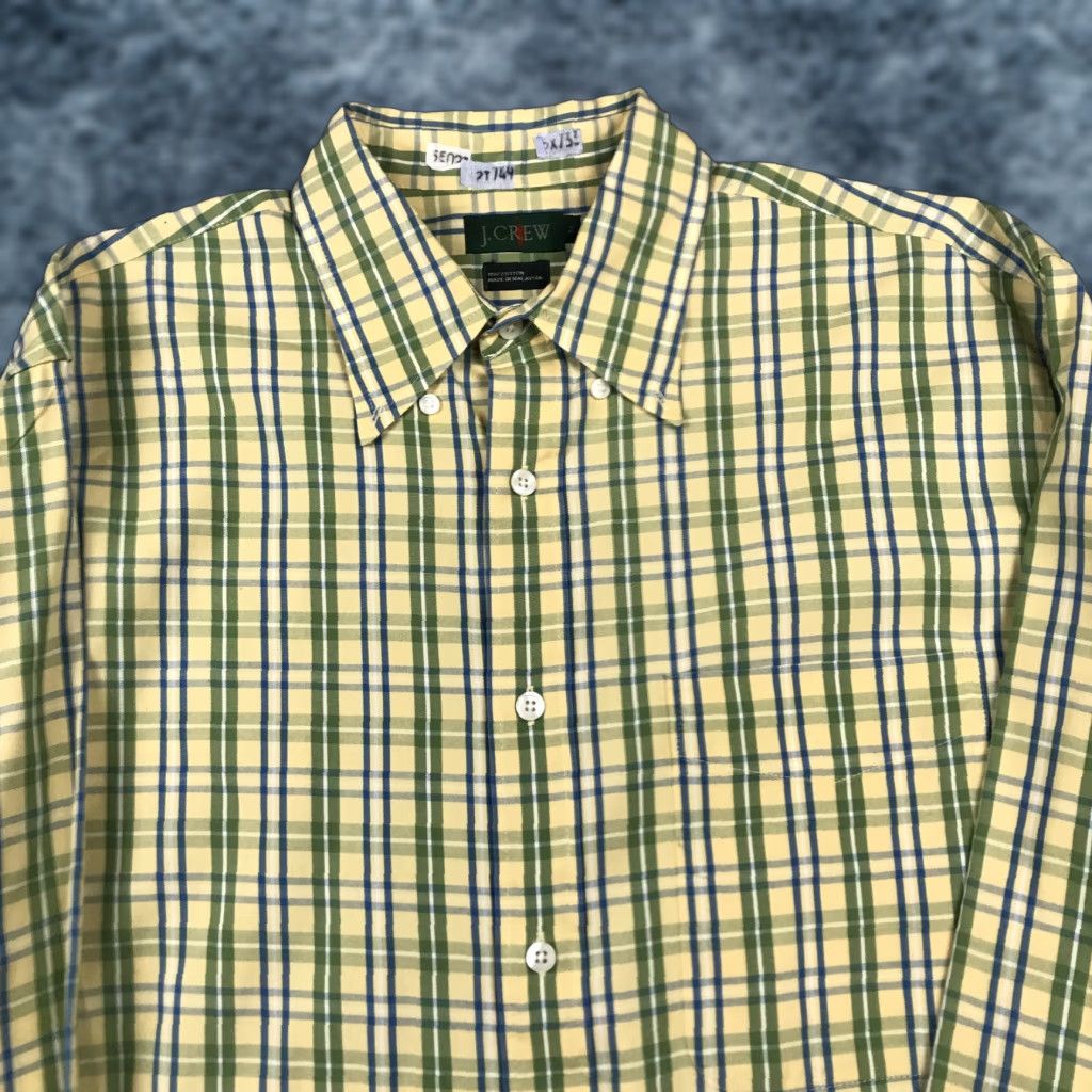 J.Crew VINTAGE J.CREW Shirt Mens M Yellow Plaid 100% Cotton 90s Lights Size US M / EU 48-50 / 2 - 1 Thumbnail