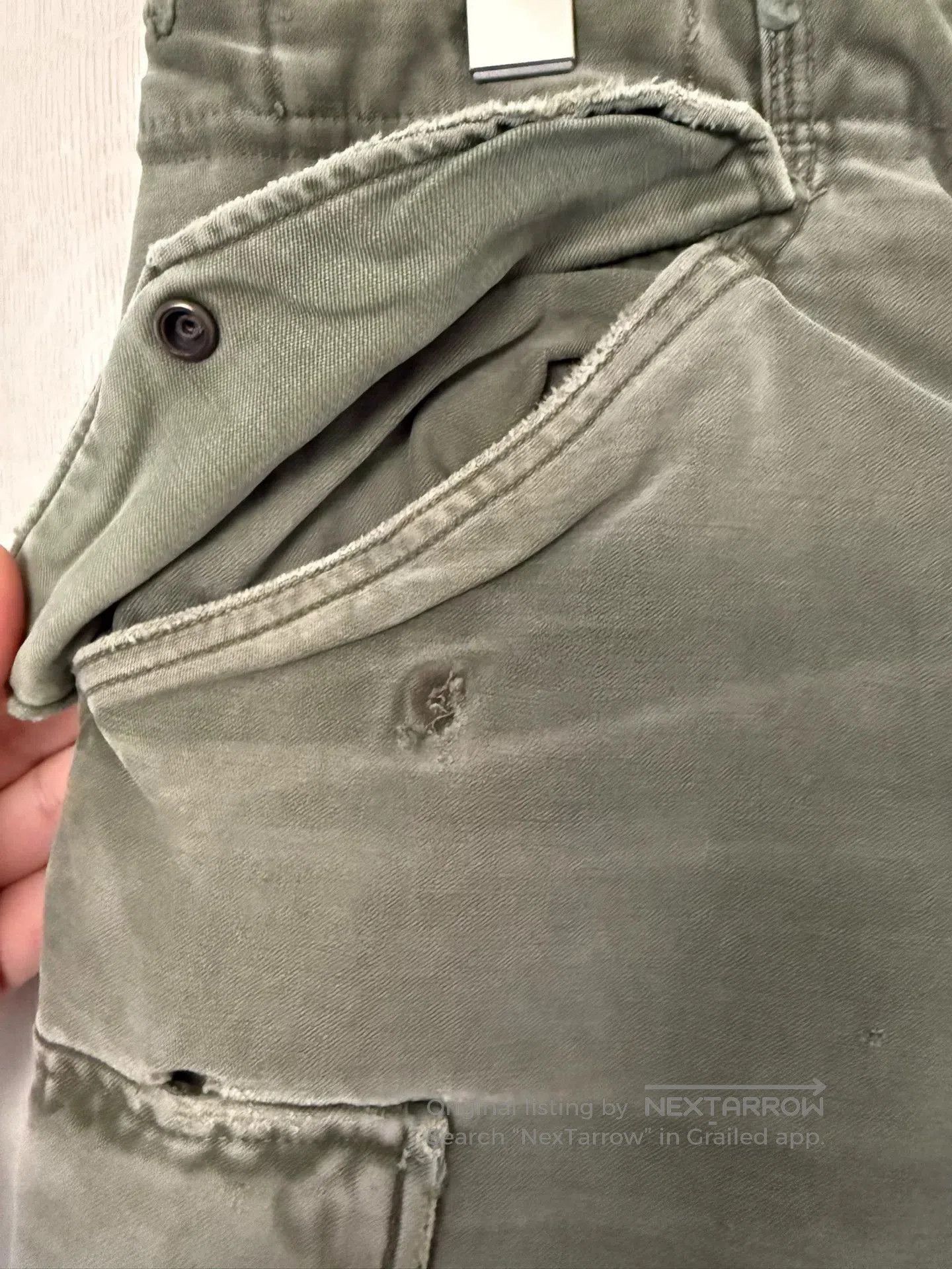 Greg Lauren men's army green jogger pants with patchwork. Size US 34 / EU 50 - 6 Thumbnail