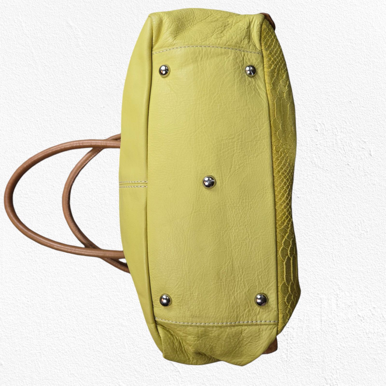 Other Innue Yellow Tan Suede Snake Print Leather Tote Bag Size ONE SIZE - 11 Thumbnail