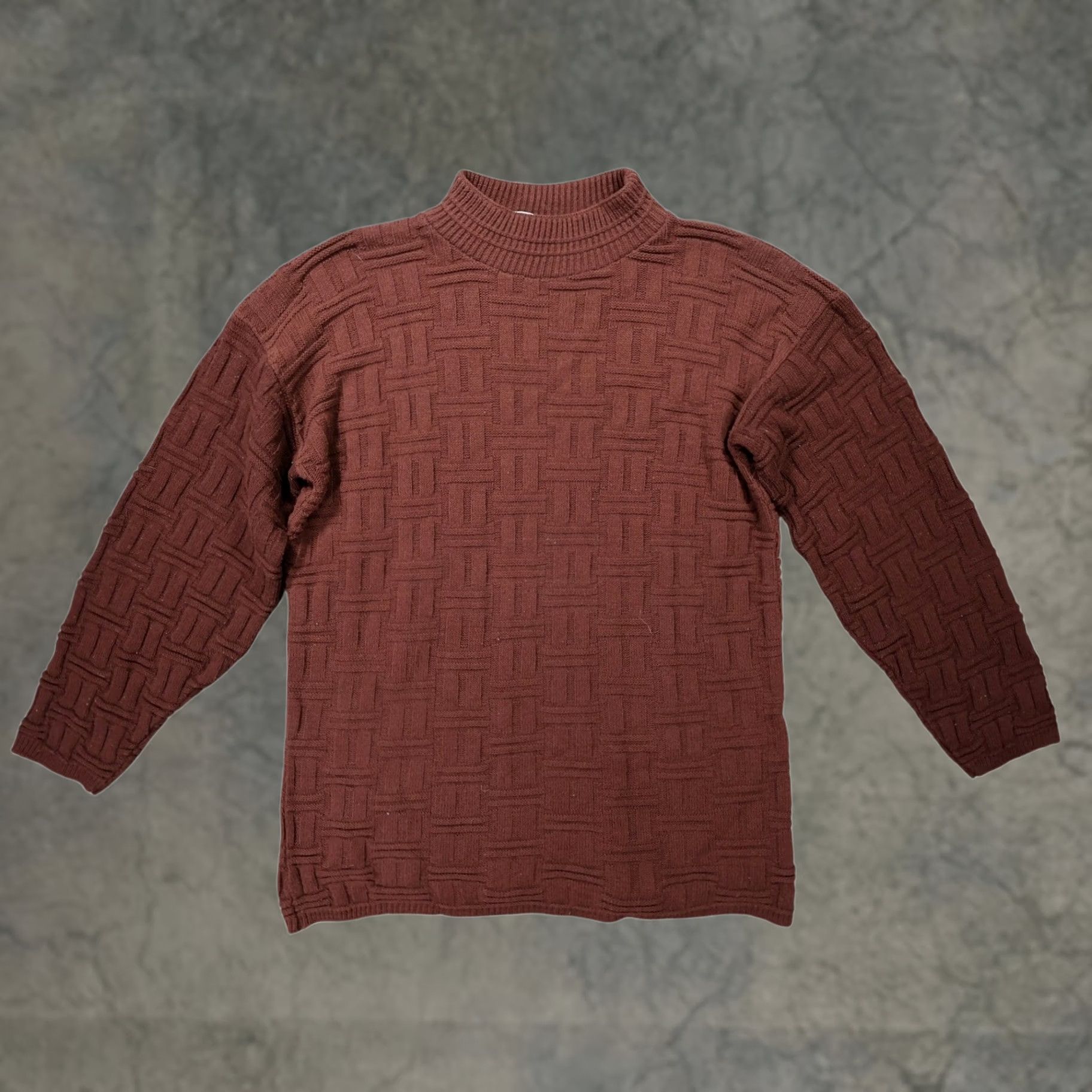 Basic Editions VINTAGE Basic Editions Sweater Mens Large Brown Excellent Basketweave Mock Neck Sweater Size US L / EU 52-54 / 3 - 1 Thumbnail